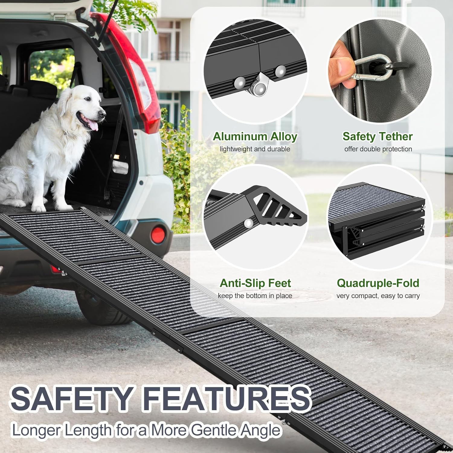 Dog Ramp for Car 63" Long & 17" Wide Portable Dog Ramps for Large Dogs with Non-Slip Rug Surface Dog Car Ramp for SUV Car & Truck, Folding Dog Ramp Up to 250LBS - Image 4