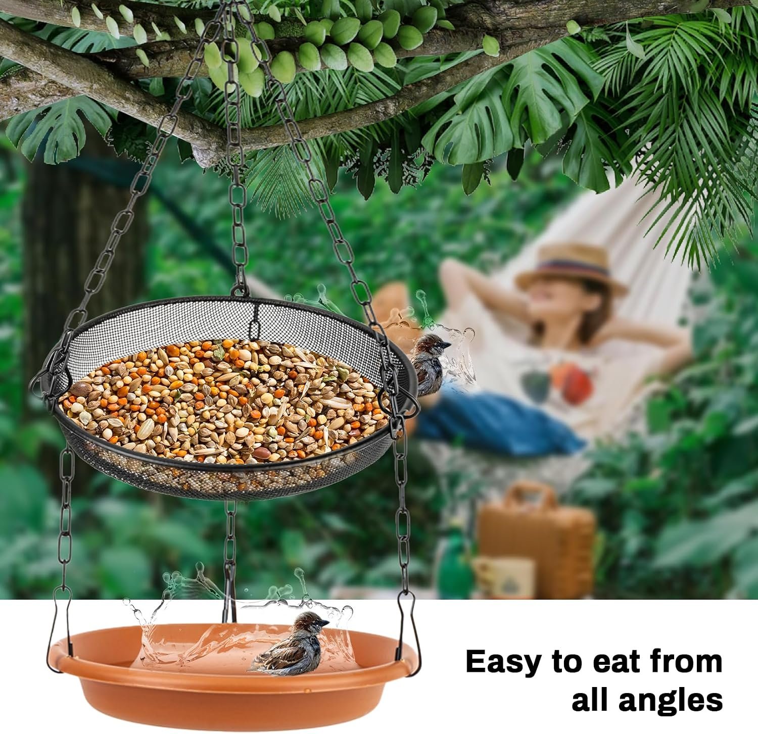 RAINFLOW Hanging Bird Bath Feeder - 2 in 1 Outdoor Water Tray for Backyard | Platform Bird Feeder for Outside Garden Patio, Attracts Wild Birds, Spring Summer Decor, Bird Lover Gift, Easy Hanging Set - Image 5