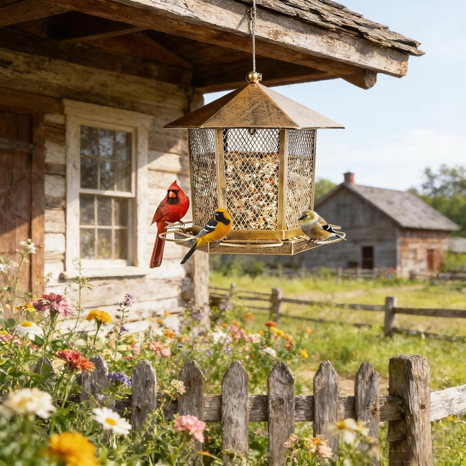 Hexagonal Gazebo Bird Feeders, Weatherproof Wild Bird Feeder for Outdoor | Unique Pavilion Style Metal Bird Feeder for Outside Hanging Garden Patio Backyard Lawn Decor - Image 6