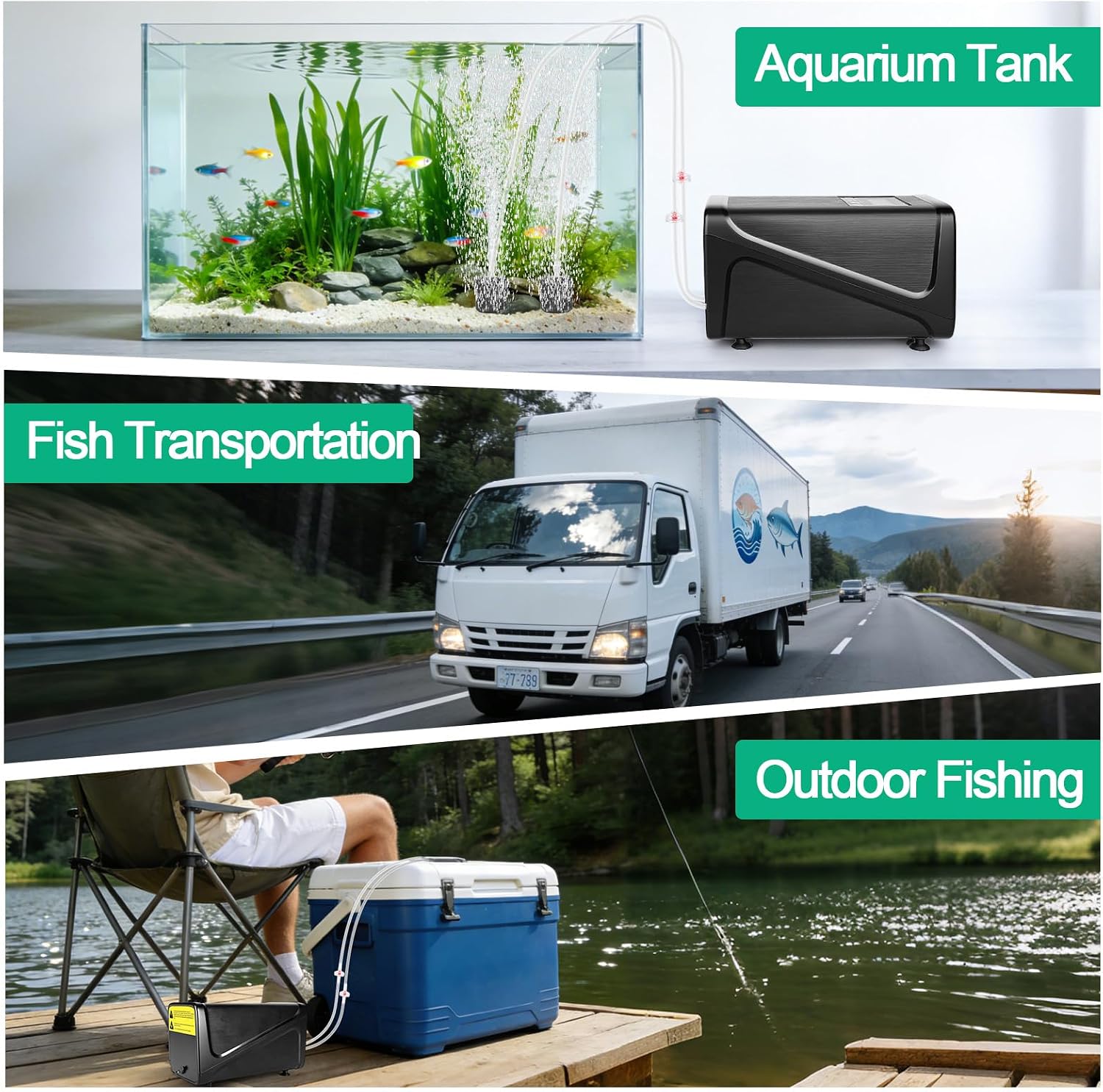 hygger Battery Backup Aquarium Air Pump, Rechargeable Dual-Outlet Fish Tank Oxygen Pump, Quiet Portable Aerator for Outdoor Aquarium (up to 120 Gal) & Fishing, Emergency Power Outage - Image 8