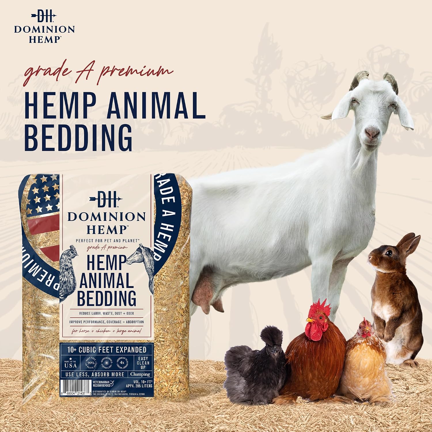 Premium Hemp Bedding for Chicken Coops 285L (~10 Cu Ft usable Volume) - Made in USA - Ideal Nesting Material for Newly Hatched Chicks, Brooder Cover, Small Pet Bedding - 30lbs, 1-Pack - Image 2
