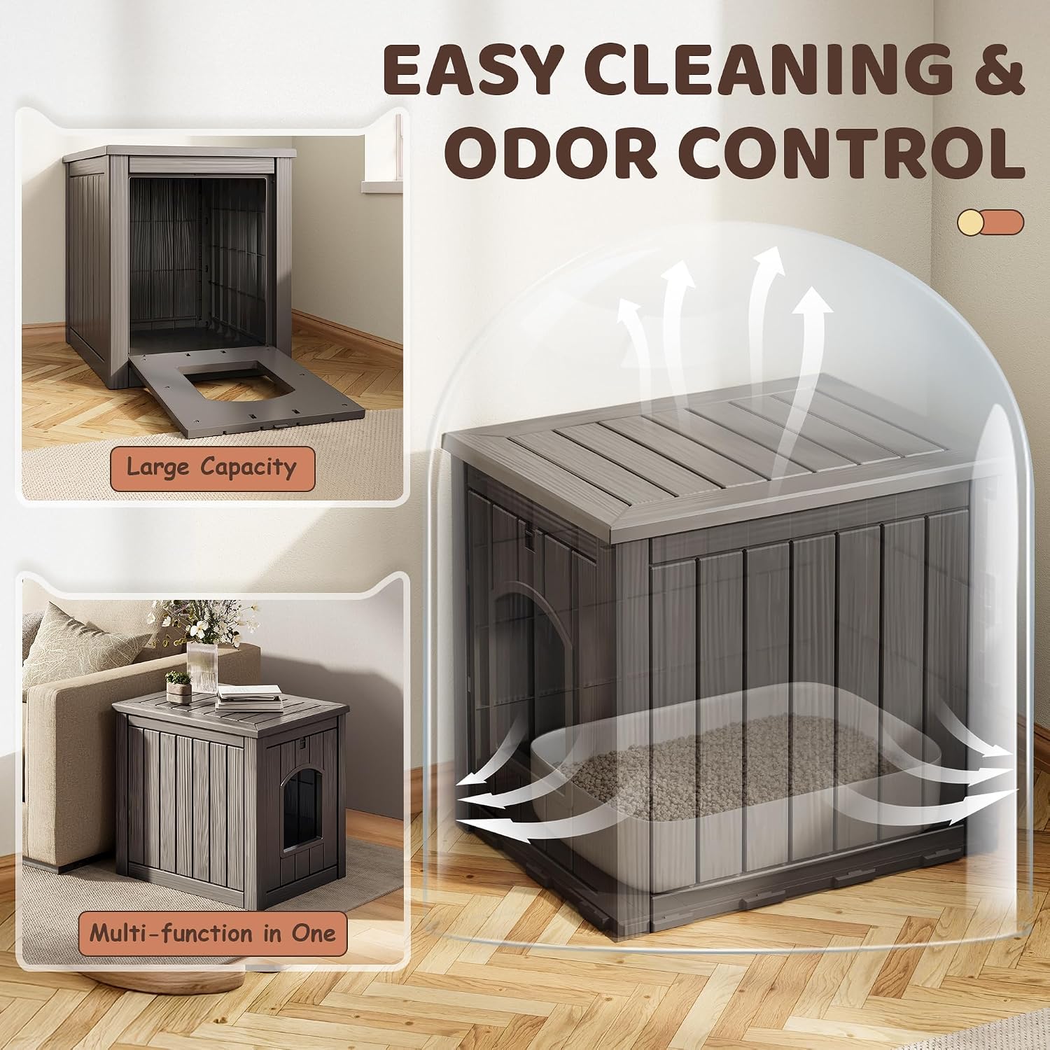 Litter Box Enclosure, Waterproof & Weatherproof Plastic Cat House for Indoor Outdoor Use, Multi-Functional Hidden Litter Box Furniture for Living Room, Backyard, Patio, Garage - Image 7