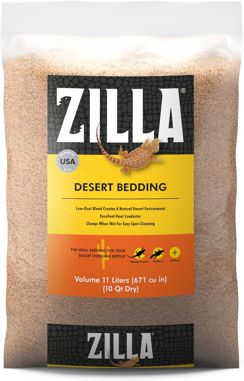Zilla Desert Bedding, Substrate for Reptile Terrariums, Ideal for Bearded Dragons, Uromastyx, and More, 10 Quarts