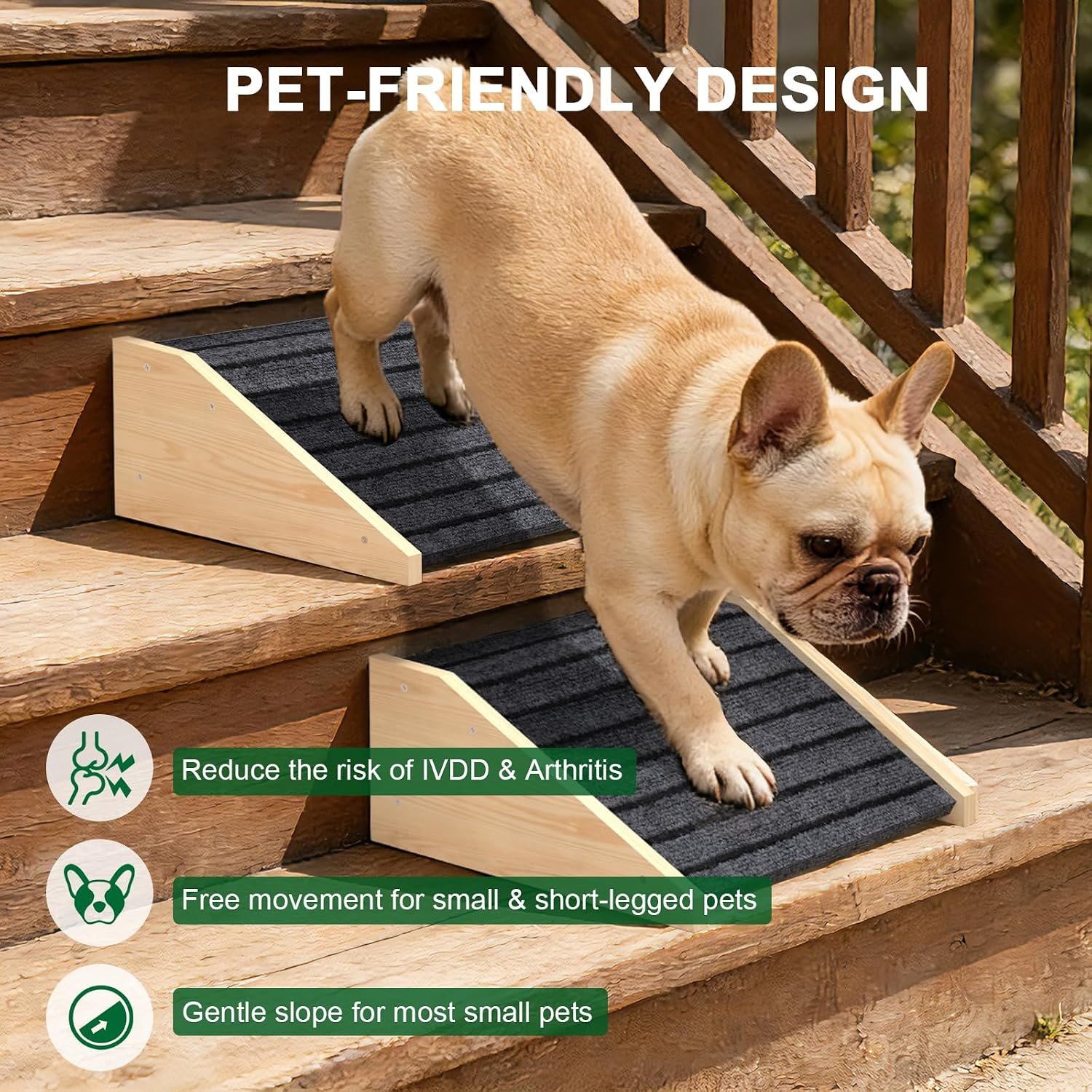 TIMHAKA 2 Pack Dog Ramp for Stairs, Upgraded Widened Non-Slip Dog Stairs for Small Medium Dogs, Wooden Pet Steps for Staircase, Steps and Stairs Assist for Injured & Aged Pets - Image 5