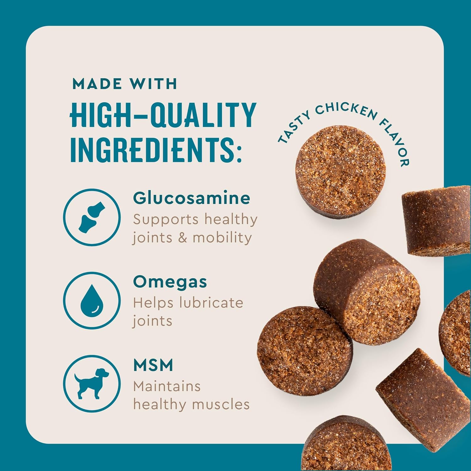 VetIQ Glucosamine Hip & Joint Supplement for Dogs, 180 Soft Chews, Joint Support Supplement with MSM and Krill, Dog Health Supplies Large & Small Breed, Chicken Flavored Chewables | Supports mobility for large & small breeds; glucosamine, MSM & krill oil; chicken-flavor chewable; daily joint support - Image 3