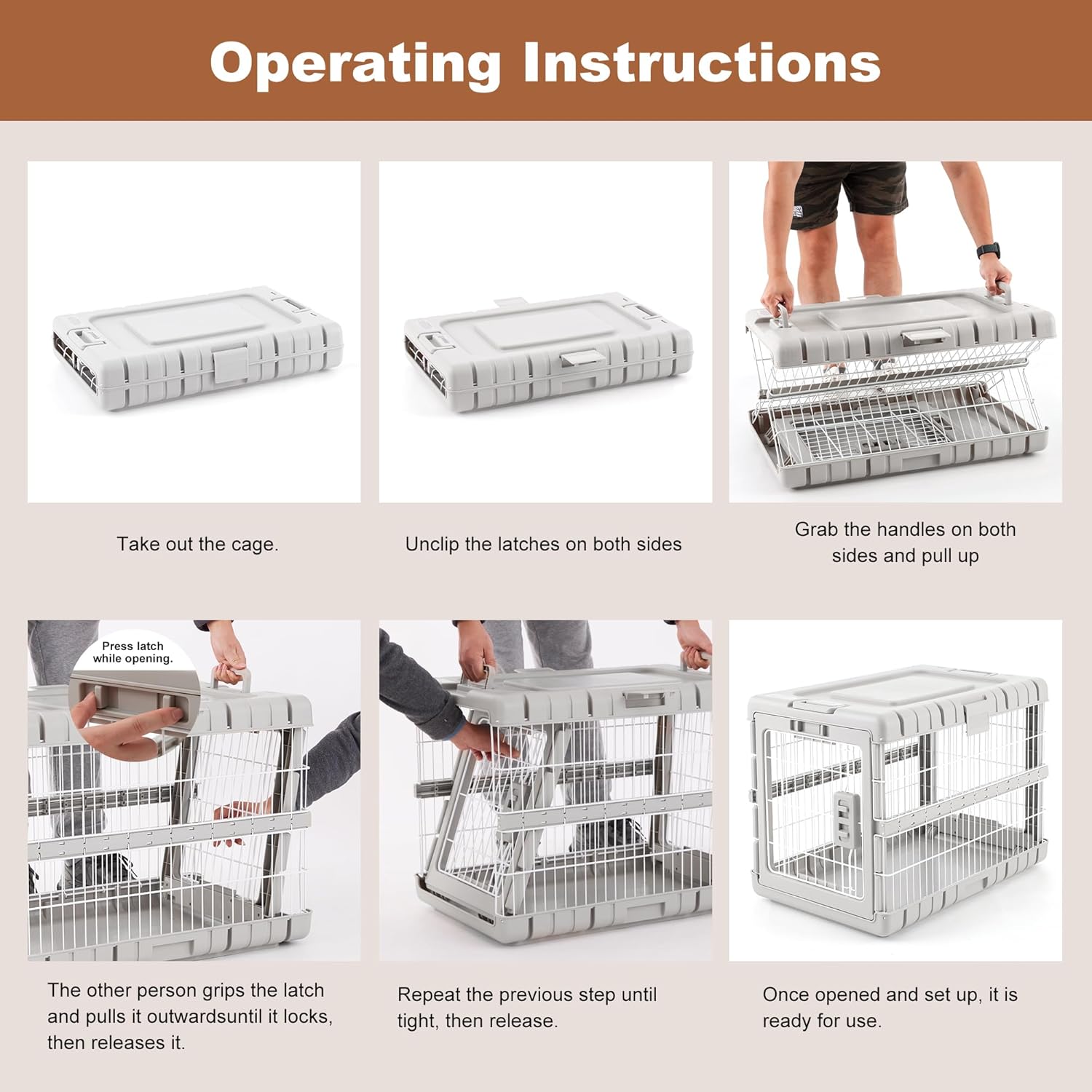 ZOMISIA Collapsible Dog Crate for Dogs - 28" L Heavy Duty Dog Kennel No Tools Required with 4 Sides Steel Foldable Cage for Dogs Indoor Furniture, Portable Carrier with 2 Smooth Wheels, Beige - Image 4