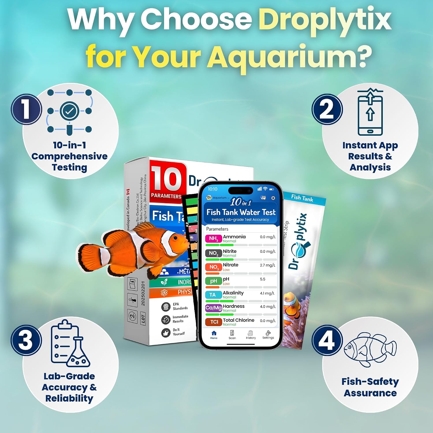 Digital Aquarium Water Test Kit, App-Enabled 10-in-1 Freshwater & Saltwater Aquarium Test Strips for Fish Tanks, Shrimp, Reef Test Strips, pH, Ammonia, Nitrate, Nitrite, GH, KH, Chlorine - Image 6