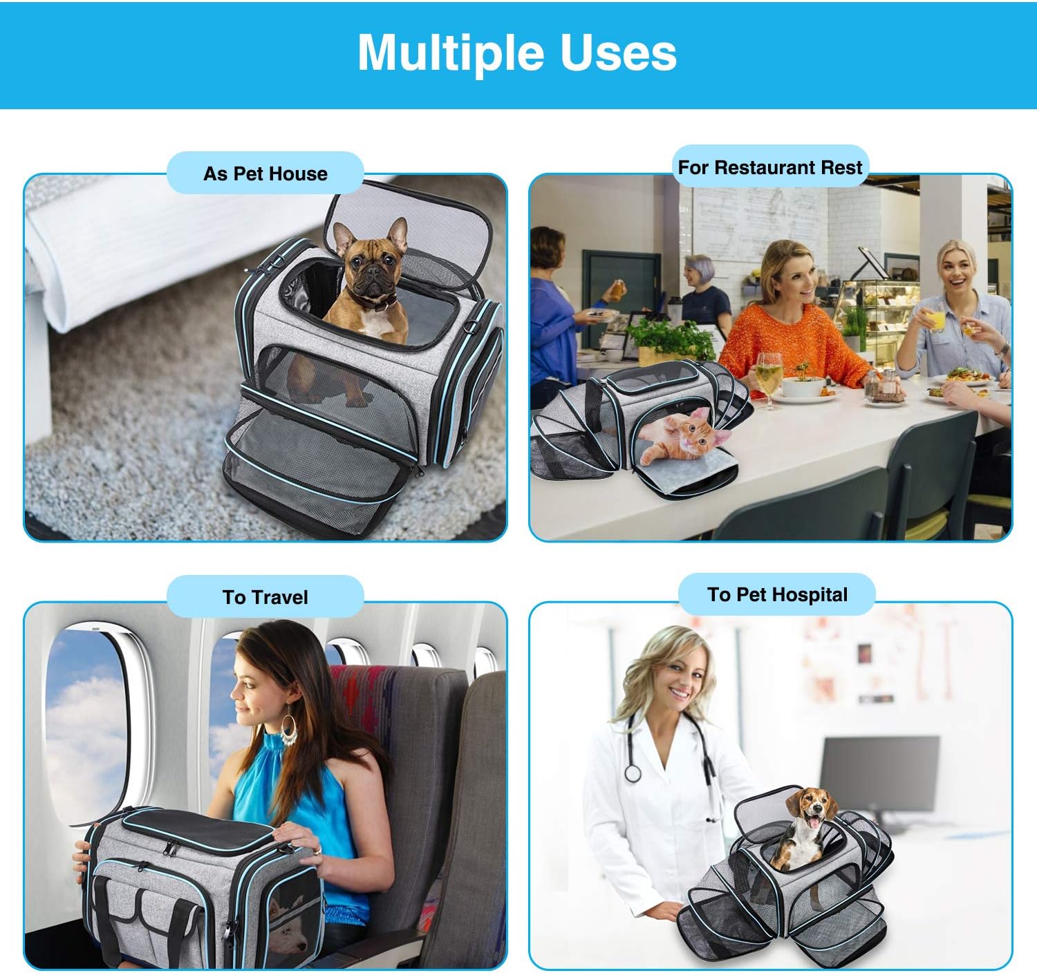 Airline Approved Pet Carrier, Large Soft Sided Pet Travel TSA Carrier 4 Sides Expandable Cat Collapsible Carriers with Removable Fleece Pad and Pockets for Cats Dogs and Small Animals - Image 4