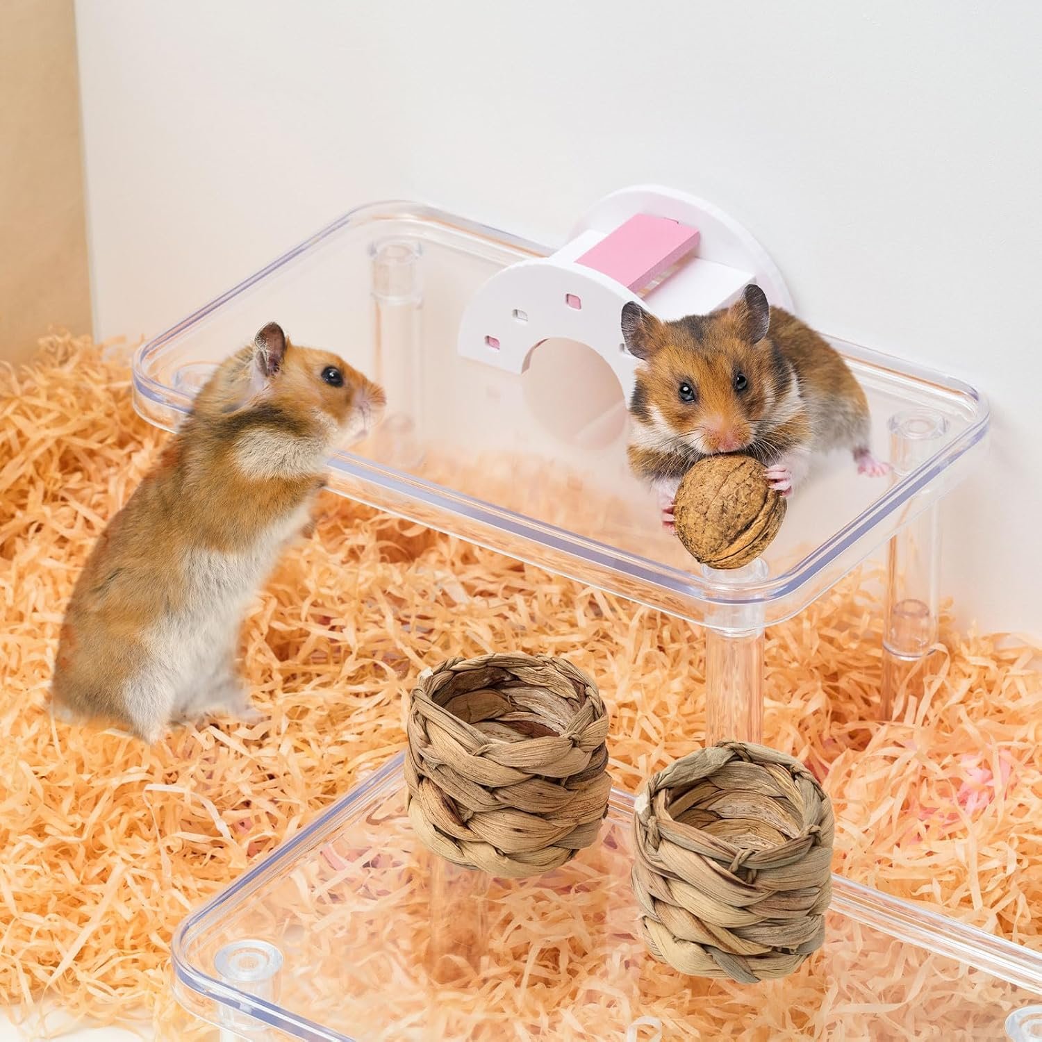 Ripeng 2 Sets Hamster Platform Cage Accessories Small Pets Plastic Transparent Play Stand for Gerbils Dwarf Syrian Hamsters Mice Chinchilla Parrot Bird Small Animals - Image 4