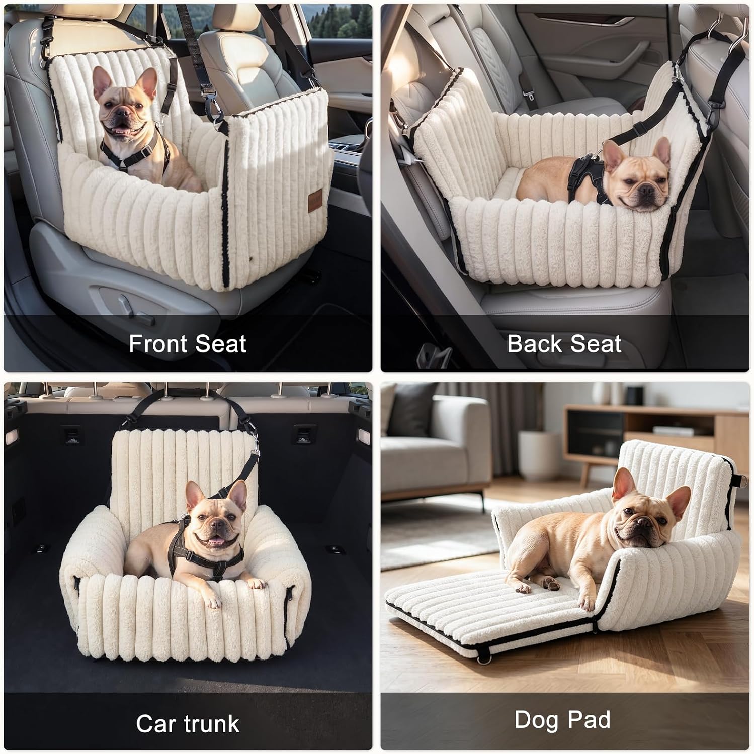 MIXJOY 6-in-1 Dog Car Seat for Small/Medium Dogs up to 25 lbs, Multi-Functional Dog Carrier for Car with Detachable Washable Cover, Pet Travel Bed with Clip-On Safety Leash, Beige - Image 4