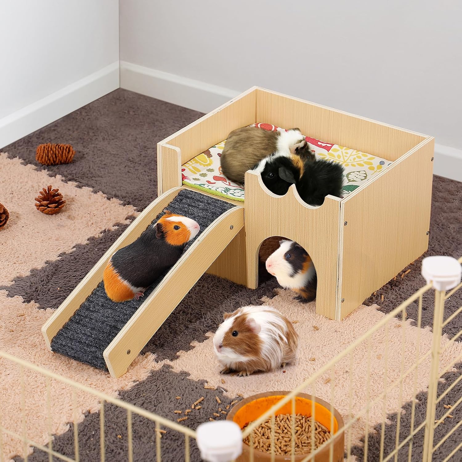 Upgraded Guinea Pig Castle, Sturdy Wooden Guinea Pig Hideout, Small Animal House Bed Hut Habitats with Stairs, Easy to Assemble for Hamsters Bunny Chinchillas Playing Hiding - Image 7