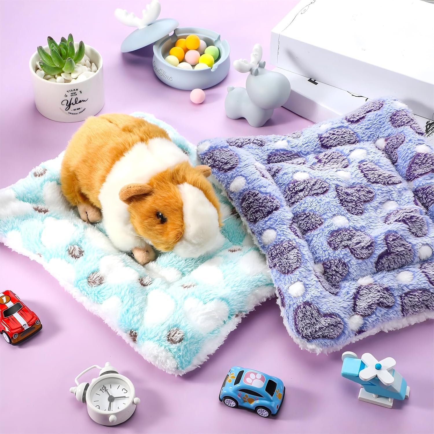 Jetec 3 Pcs Bunny Guinea Pig Beds Soft Bunny Mats Warm Guinea Pig Mat Small Animal Bed Pads Fleece Sleeping Pads for Indoor Rabbit Hamster Squirrel Hedgehog Chinchilla(Fleece,Heart,Purple) - Image 5