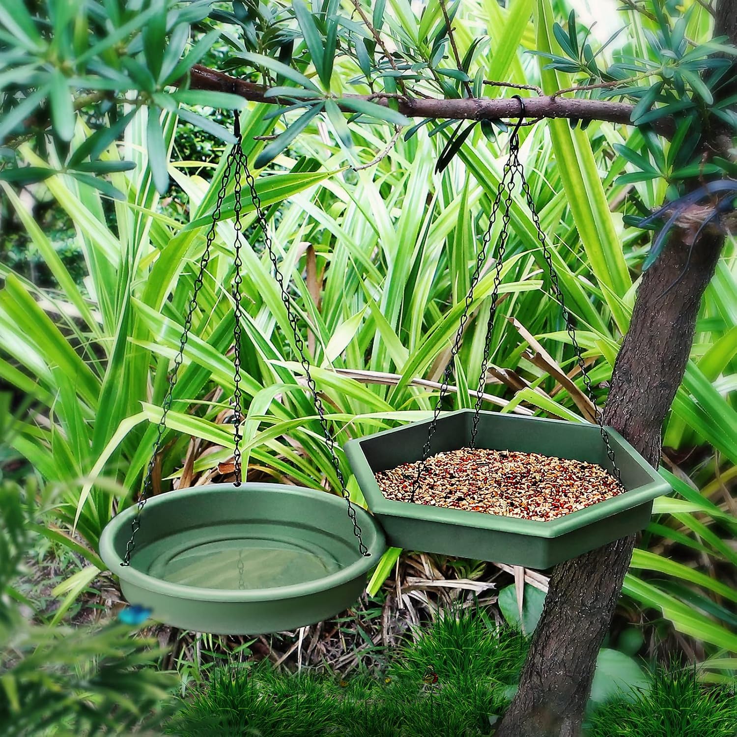 Hanging Bird Bath,2 in 1 XL Hanging Bird Feeder & Birds Bath for Outside, Birds Water Feeder,Tray for Outdoors Garden Patio Decoration - Image 6