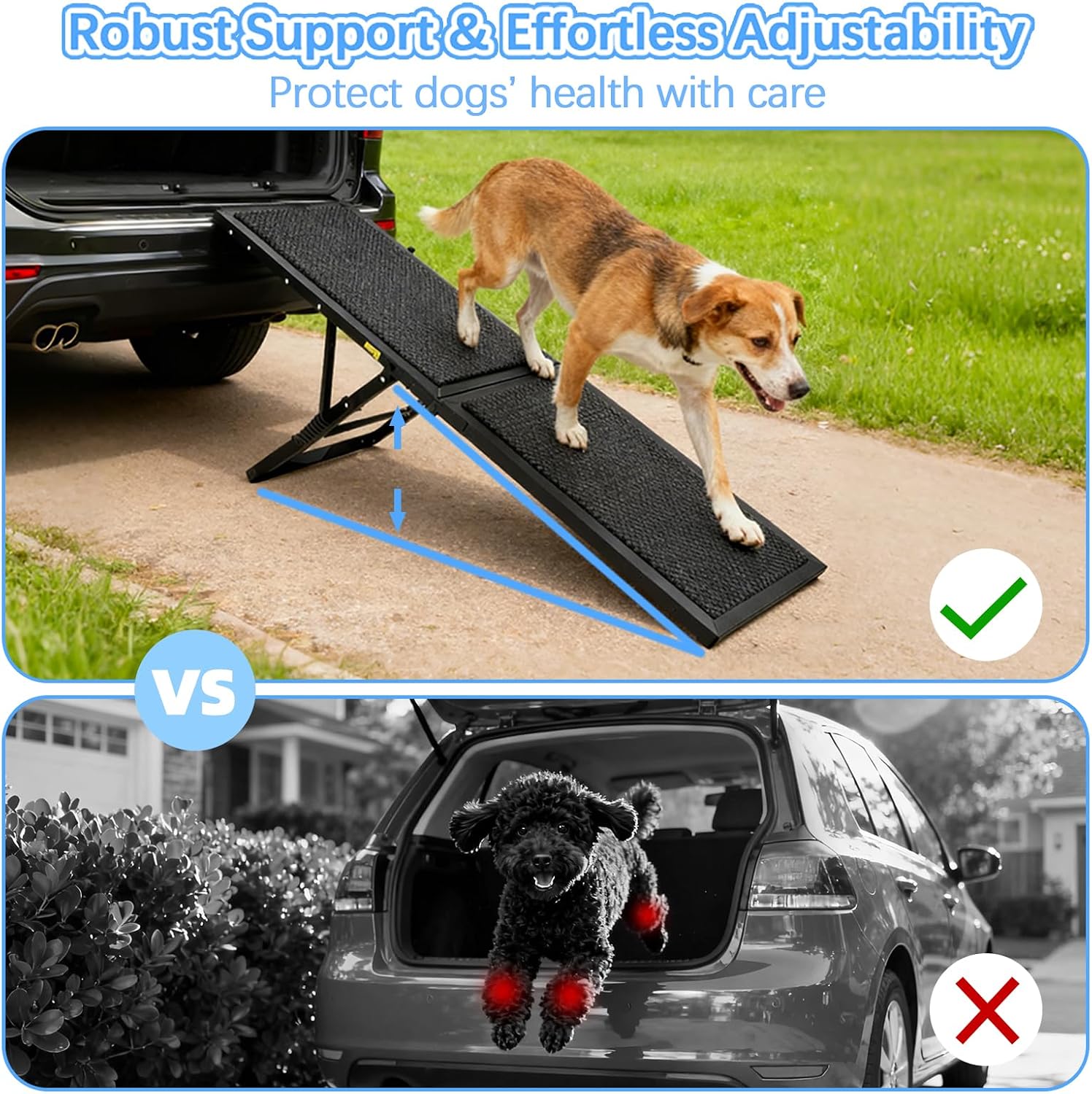 Dog Ramp for Car,49.4"x 16.1" Dog Stairs for Large Dogs with Anti-Slip Surface,Large Folding Pet Stairs for SUV,Truck with Adjustable Height,Outdoor Portable Wide Dog Steps up to 99LBS - Image 5