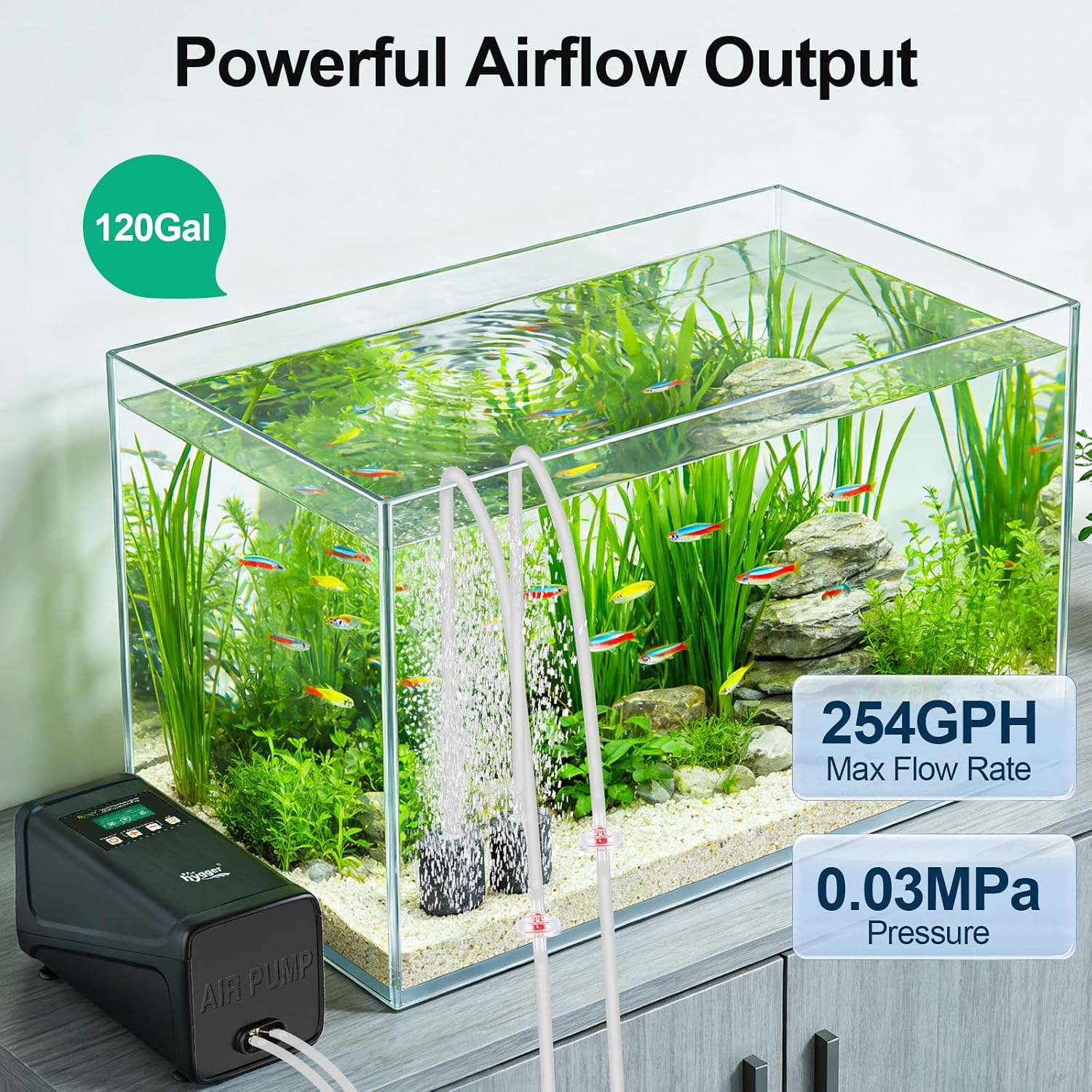 hygger Battery Backup Aquarium Air Pump, Rechargeable Dual-Outlet Fish Tank Oxygen Pump, Quiet Portable Aerator for Outdoor Aquarium (up to 120 Gal) & Fishing, Emergency Power Outage - Image 3