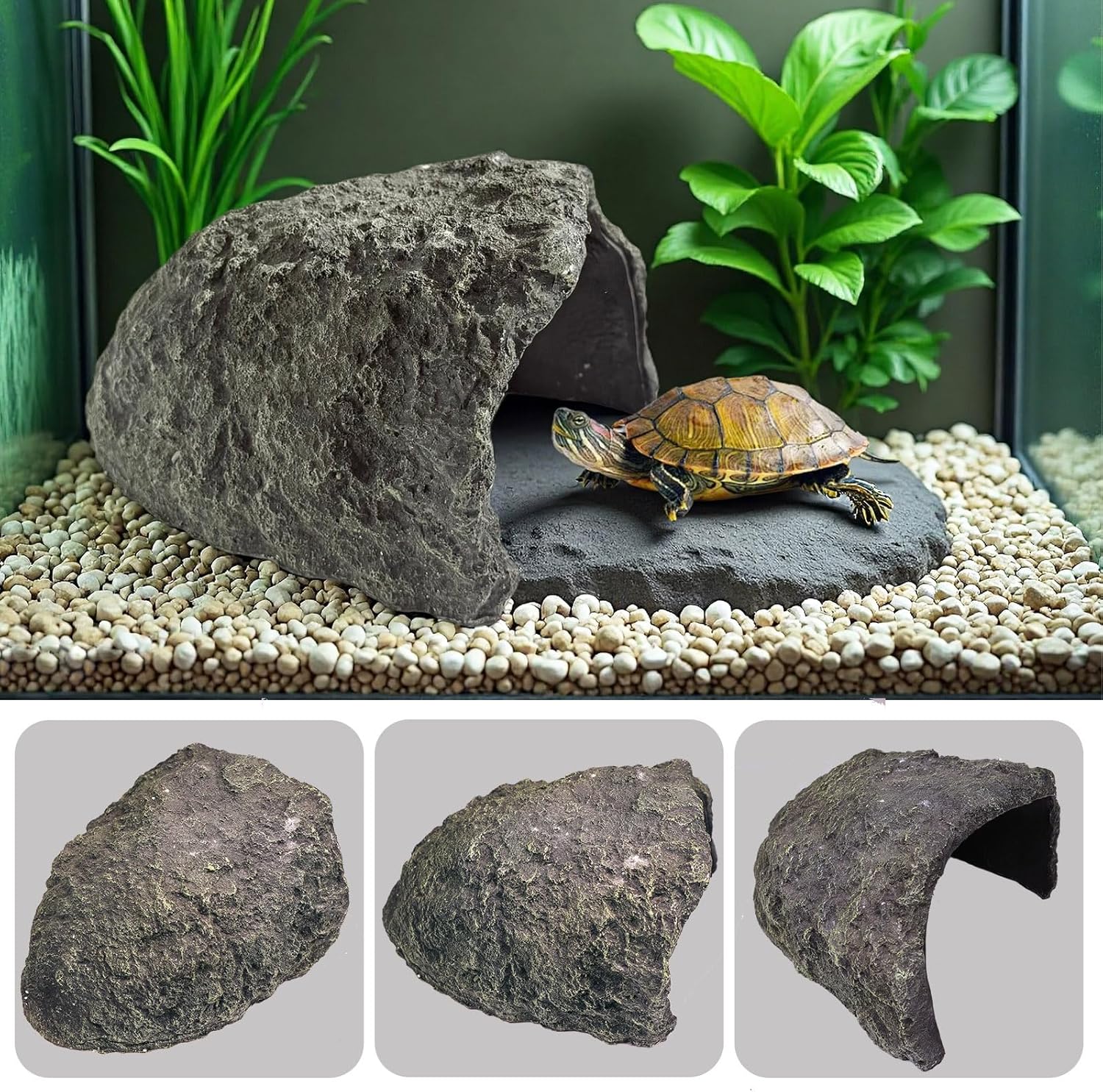 Extra Large Reptile Hide,Tortoise Hideout Cave, Resin Snake Hides,Turtle Basking Platform,Reptiles Habitat Decor with Smooth Edges for Bearded Dragons,Lizards,Geckos,Terrarium Habitat Decor - Image 3