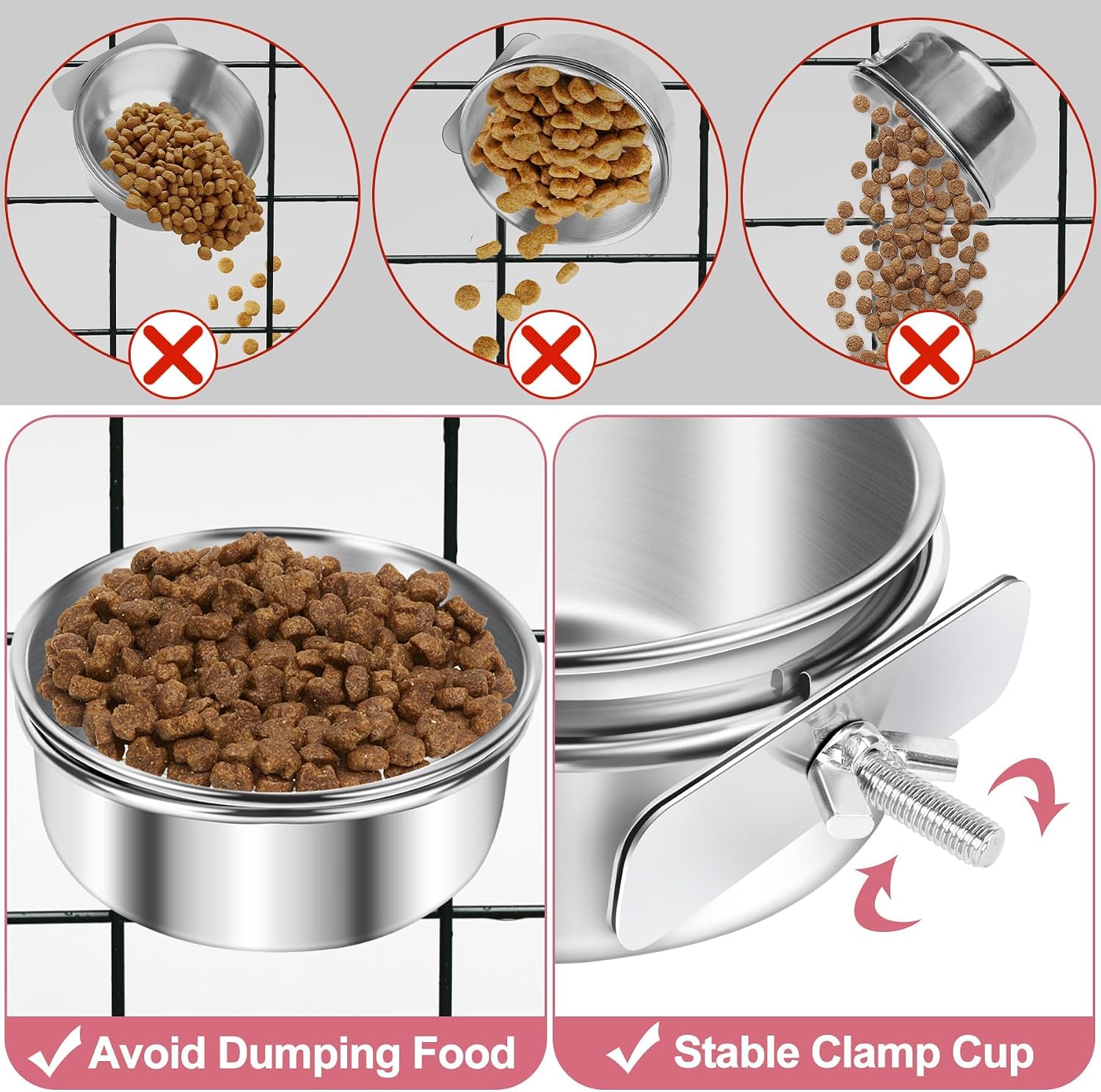 ToLanbbt 4 Pcs Stainless Steel Bird Food Bowls Bird Water Bowls with Clamp Holder, Parrot Feeding Dish Cups Parrot Cage Coop Feeders for Cockatiel Conure Budgie Parakeet Macaw Lovebird Small Animal, M - Image 3
