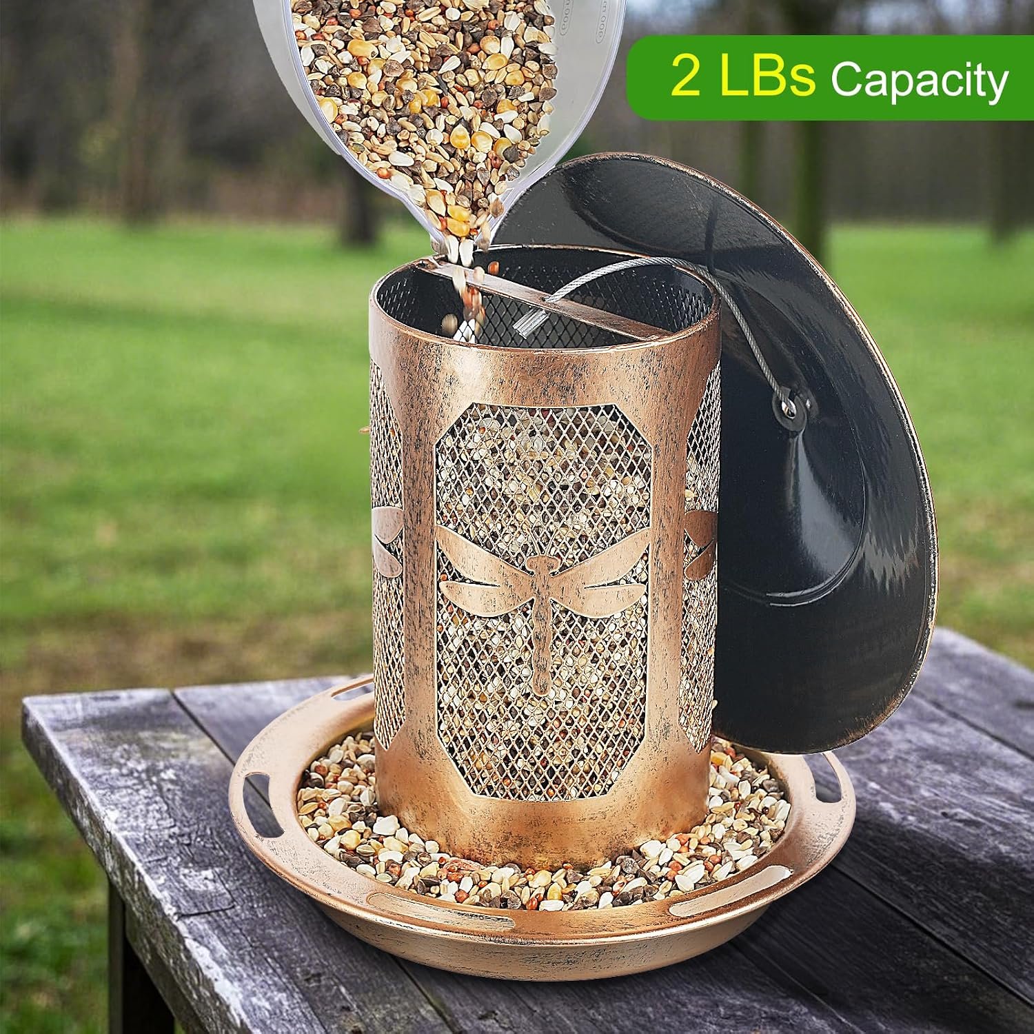 Bird Feeder, Metal Wild Bird Feeders for Outdoors Hanging | Beautiful Birdfeeders with Dragonfly Pattern for Outside Garden Patio Decors - Image 4