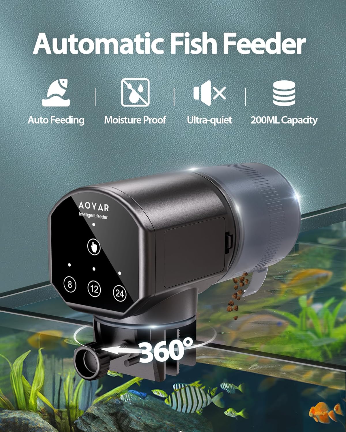 Automatic Fish Feeder Dispenser for Aquarium: 200ml Large Capacity Auto Feeders for Small Tank Turtle Betta Koi - Battery Food Feeding Timer for Flakes Pellet Vacation Weekend Day - Image 2