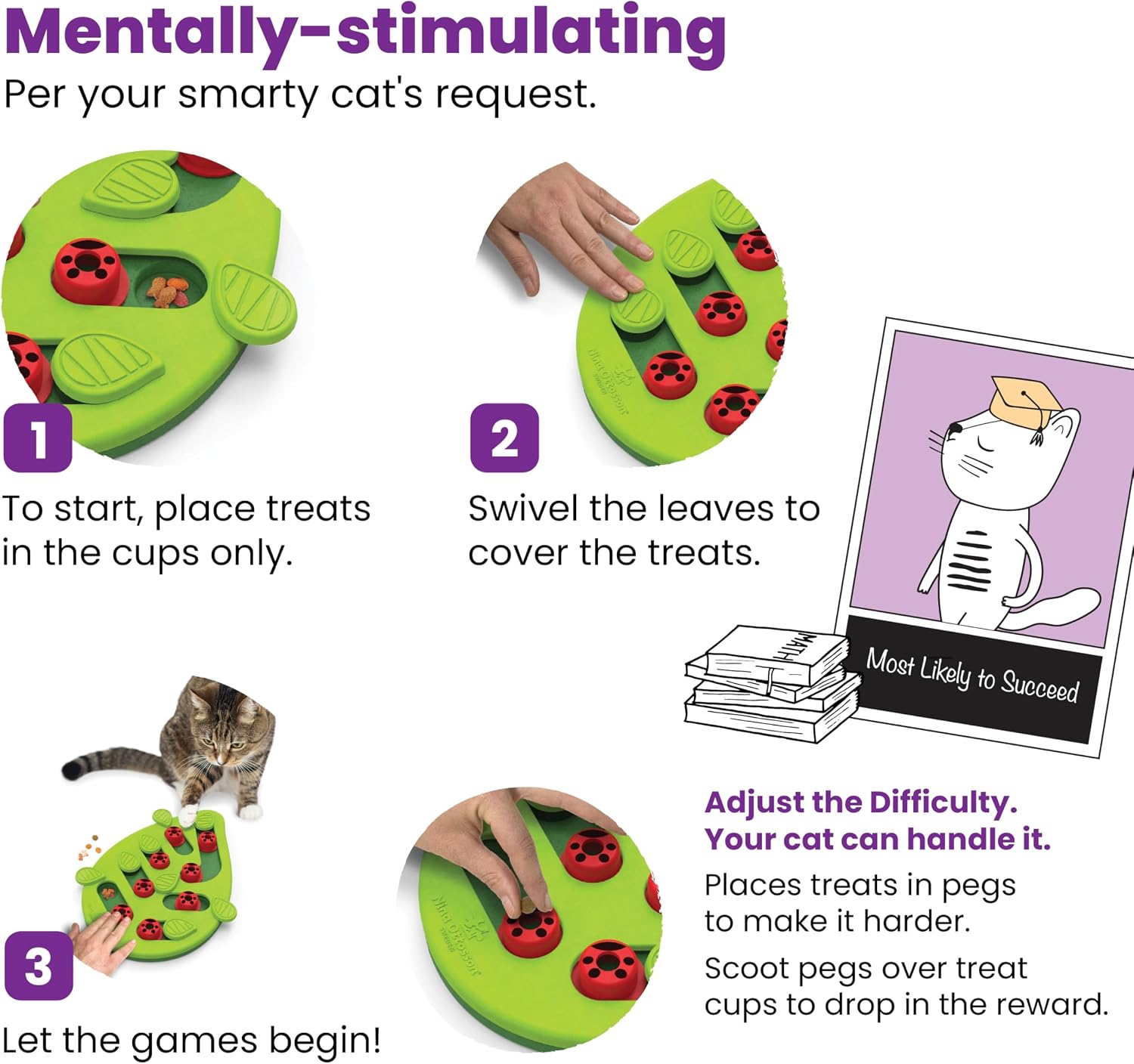 Catstages Nina Ottosson Buggin’ Out Puzzle & Play Cat Puzzle Feeder – Interactive Treat Game for Indoor Cats, Level 2 Slow Feeder Enrichment Toy, 13.9" x 11.5" - Image 5