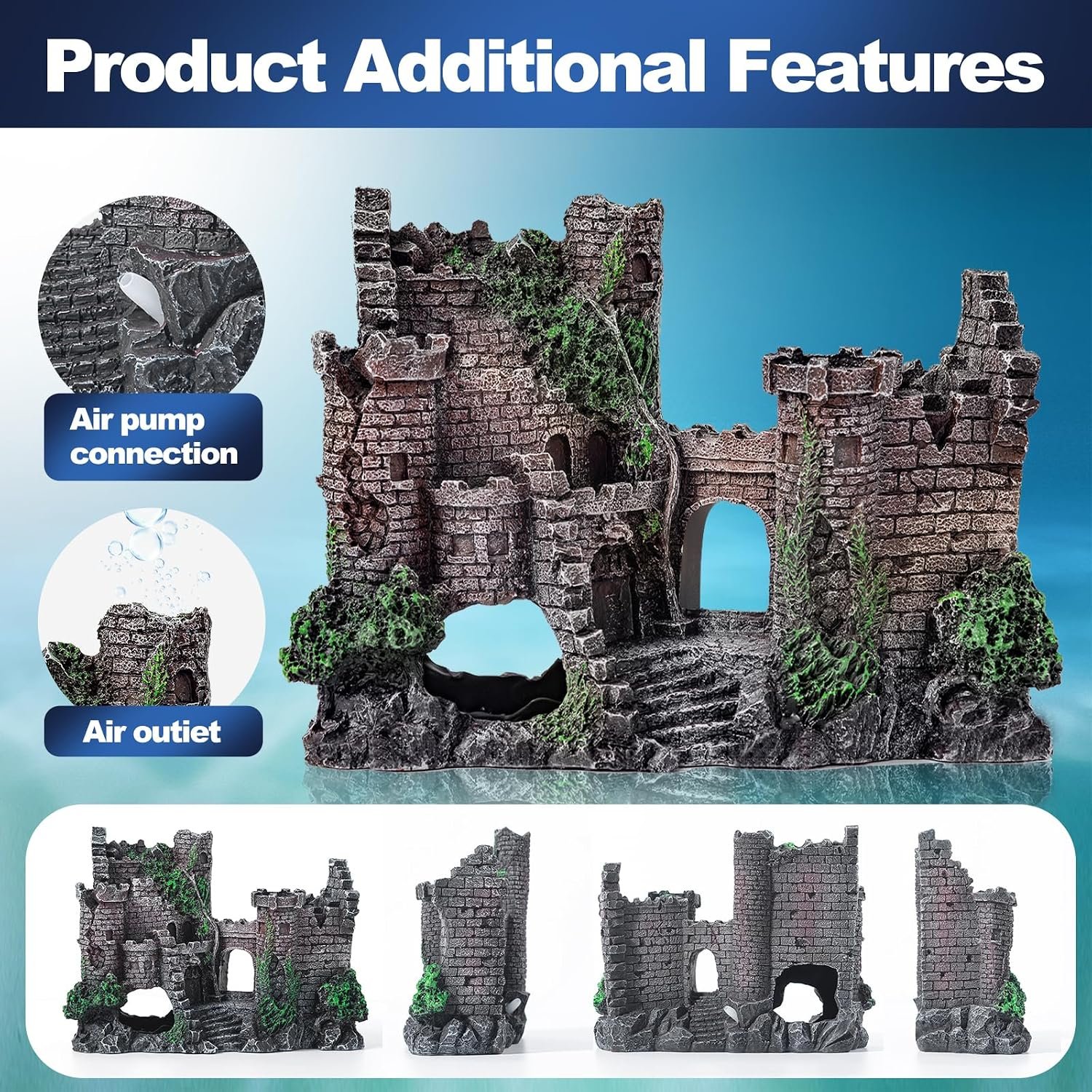 CousDUoBe 14 Pcs Aquarium Decorations Large Kit,Castle Fish Tank Bubbler Decorations,Starfish Barrel, Resin Cave Rock,Resin Material Sunken Ship,Aquarium Plants Large Fish Bowl Ornaments - Image 4