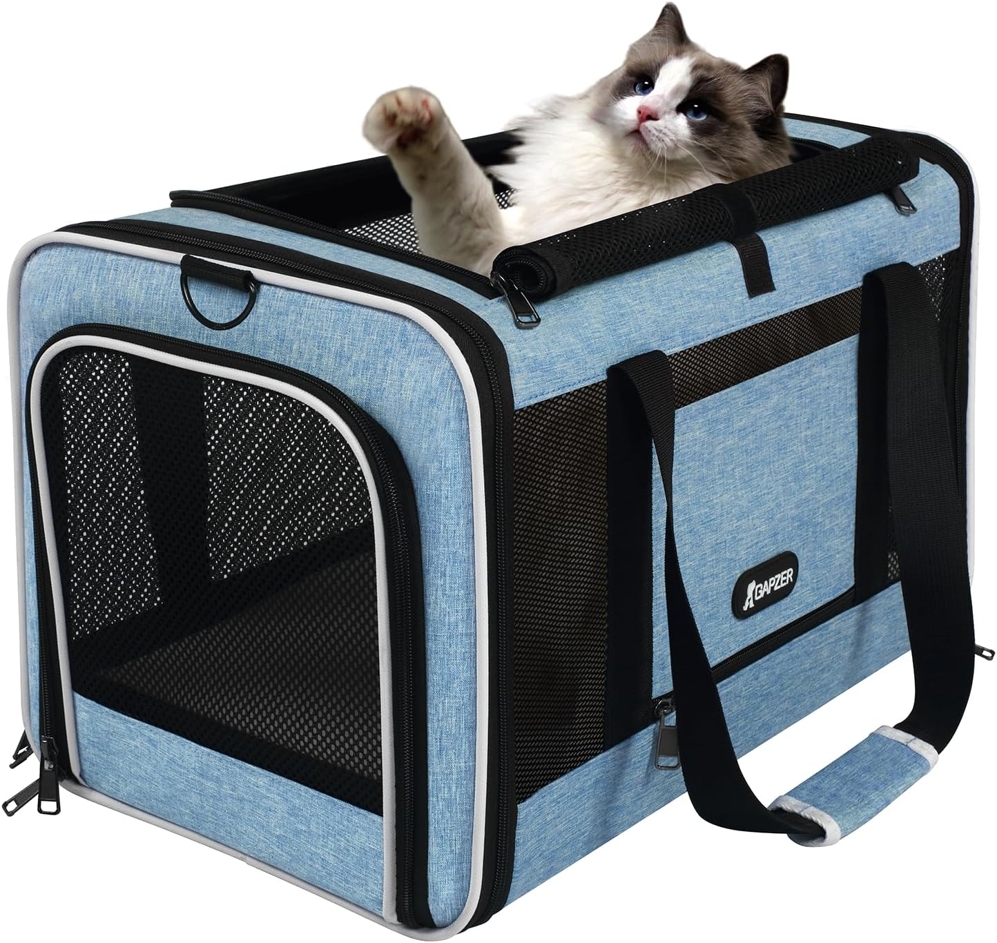 GAPZER Cat Carrier 18 x 11 x 11 Top Loading Soft Pet Travel Bag Over 15lbs | Portable Small Dog Puppy Car Travel Crate 10 lbs, Chihuahua Kennel Carry Case, Kitty Cloth Cage Medium Cat Under 25 lbs Blue - Image 9