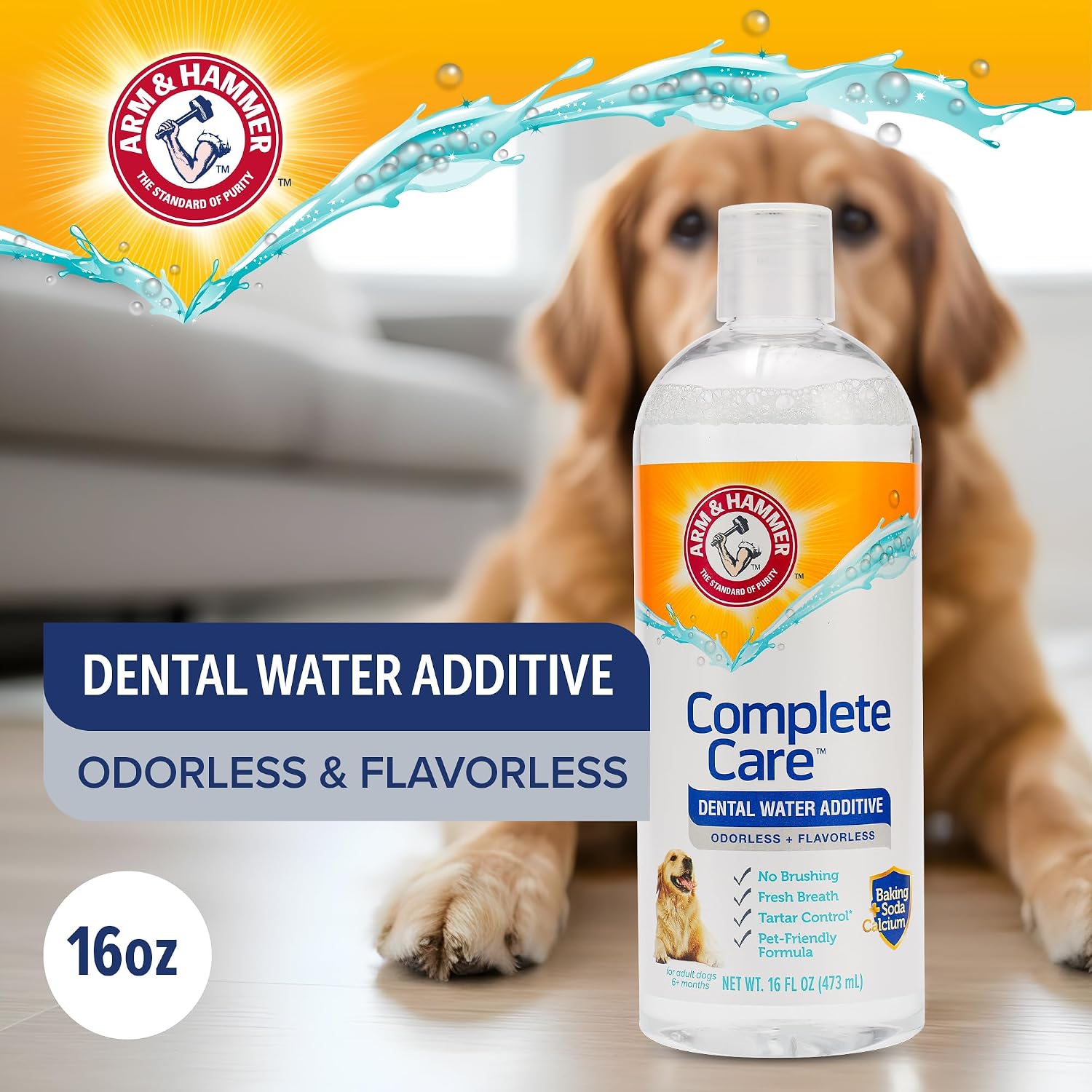 Arm & Hammer Complete Care Dog Dental Water Additive, Odorless Flavorless Daily Oral Care Solution with Baking Soda and Calcium for Plaque, Tartar, and Fresh Breath, 16 Fl Oz - Image 3