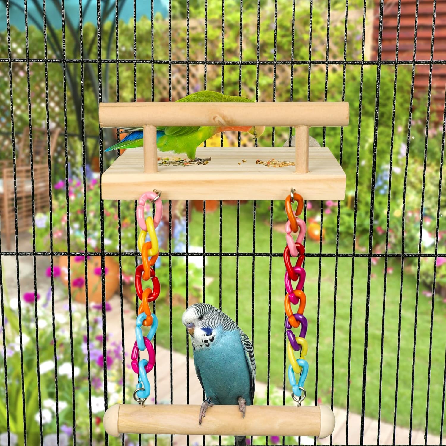 FrgKbTm Bird Perches Cage Toys Parrot Wooden Platform Play Gyms Exercise Stands with Acrylic Wood Swing Ferris Wheel Chewing for Animals Green Cheeks, Baby Lovebird, Chinchilla, Hamster Budgie - Image 2