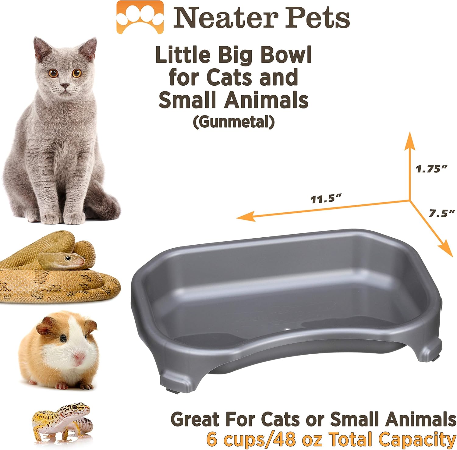 Neater Pet Brands Large Capacity Cat Bowls, Water Bowl for Cats, Reptiles, Chickens, Birds, & Small Animals, Cat Food Bowl (6 Cups), Indoor or Outdoor Water Trough & Feeder, Gunmetal Grey - Image 6