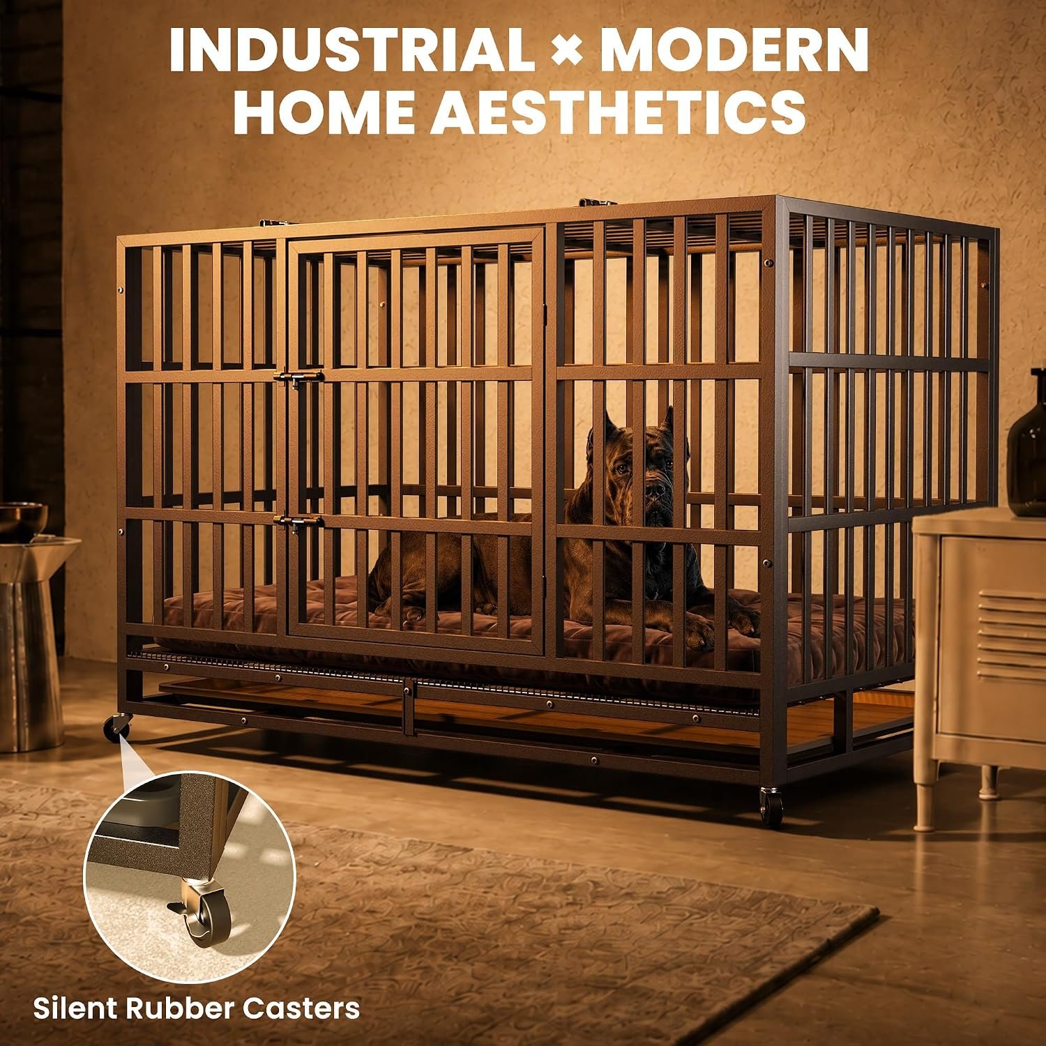 Hiwokk 48 Inch Heavy Duty Dog Crate, Indestructible Kennel for Large Dogs | 38-96" for Small to All Breeds Dogs | Escape Proof Latch | Removable Tray | Chew-Proof Steel | Lockable Wheels | Easy-Clean - Image 5
