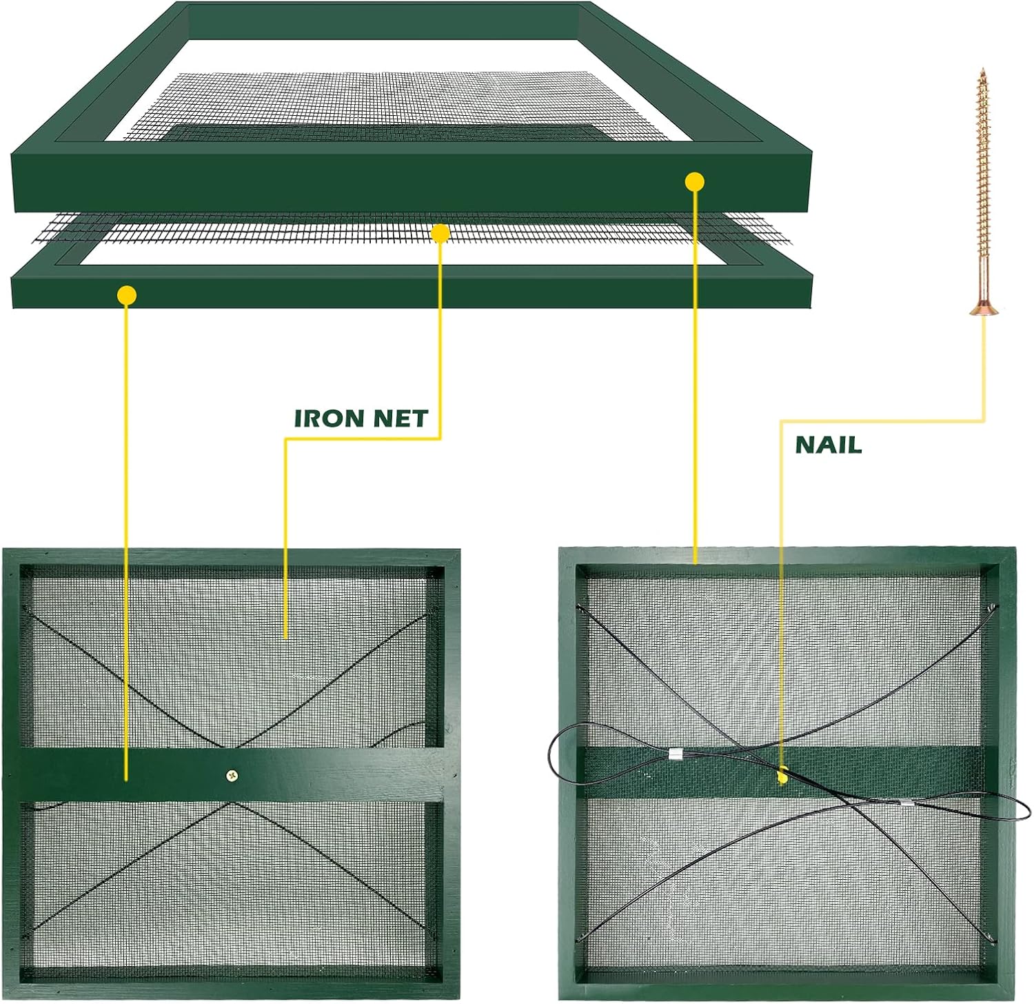 MIXXIDEA Bird Feeder Hanging Tray, Bird Feeders for Outdoors, Wooden Seed Tray Platform Mesh Seed Platform for Garden Yard Outside Decoration Attracting for Wild Birds (Green-1pk) - Image 5