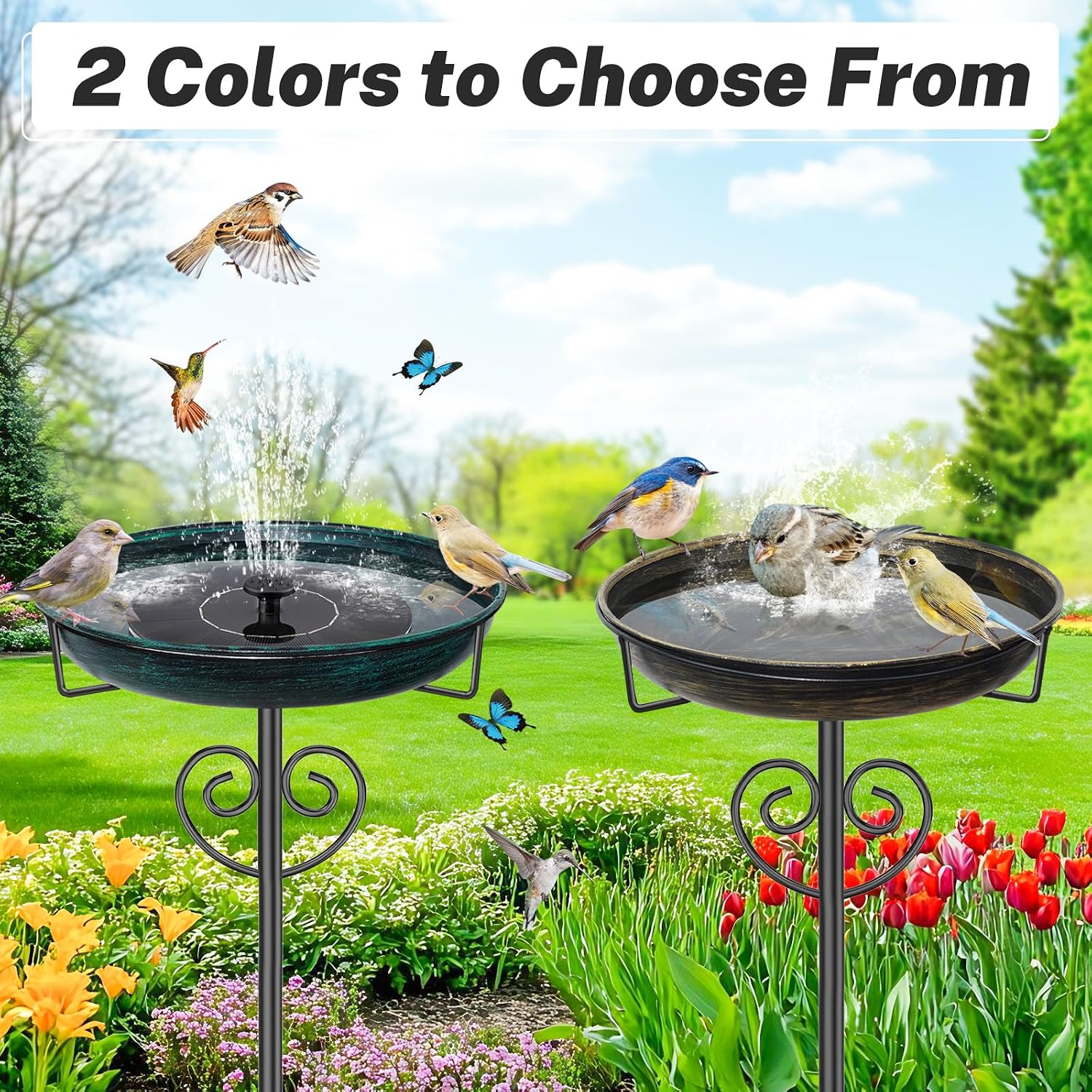 Bird Bath for Outside,Freestanding Garden Birdbaths,Vintage Green | 2" Deep Removable Water Bowl,40" Tall Birdfeeder,Sturdy Metal Stake,Easy Cleaning,Weather Resistant,Yard Lawn Patio Decor - Image 8
