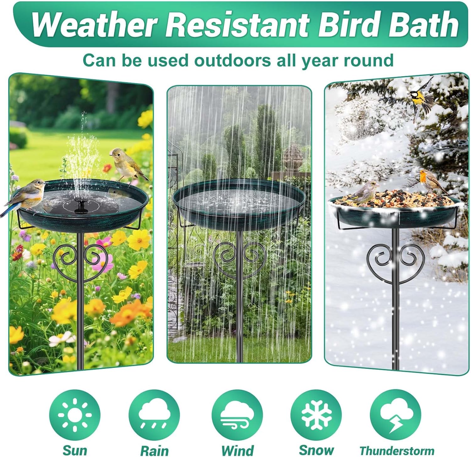 Bird Bath for Outside,Freestanding Garden Birdbaths,Vintage Green | 2" Deep Removable Water Bowl,40" Tall Birdfeeder,Sturdy Metal Stake,Easy Cleaning,Weather Resistant,Yard Lawn Patio Decor - Image 5