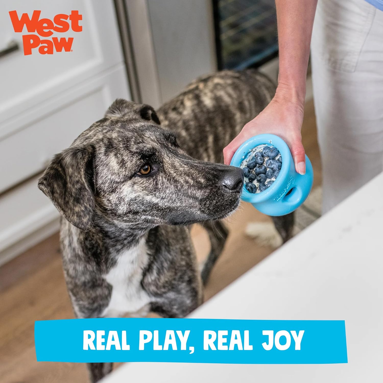 WEST PAW Zogoflex Toppl Interactive Treat Dispensing Puzzle Dog Toy for Mental Stimulation & Enrichment-Holds Kibble & Treats-Lickable, Freezable & Dishwasher Safe-Made in USA-Large-Aqua Blue - Image 8