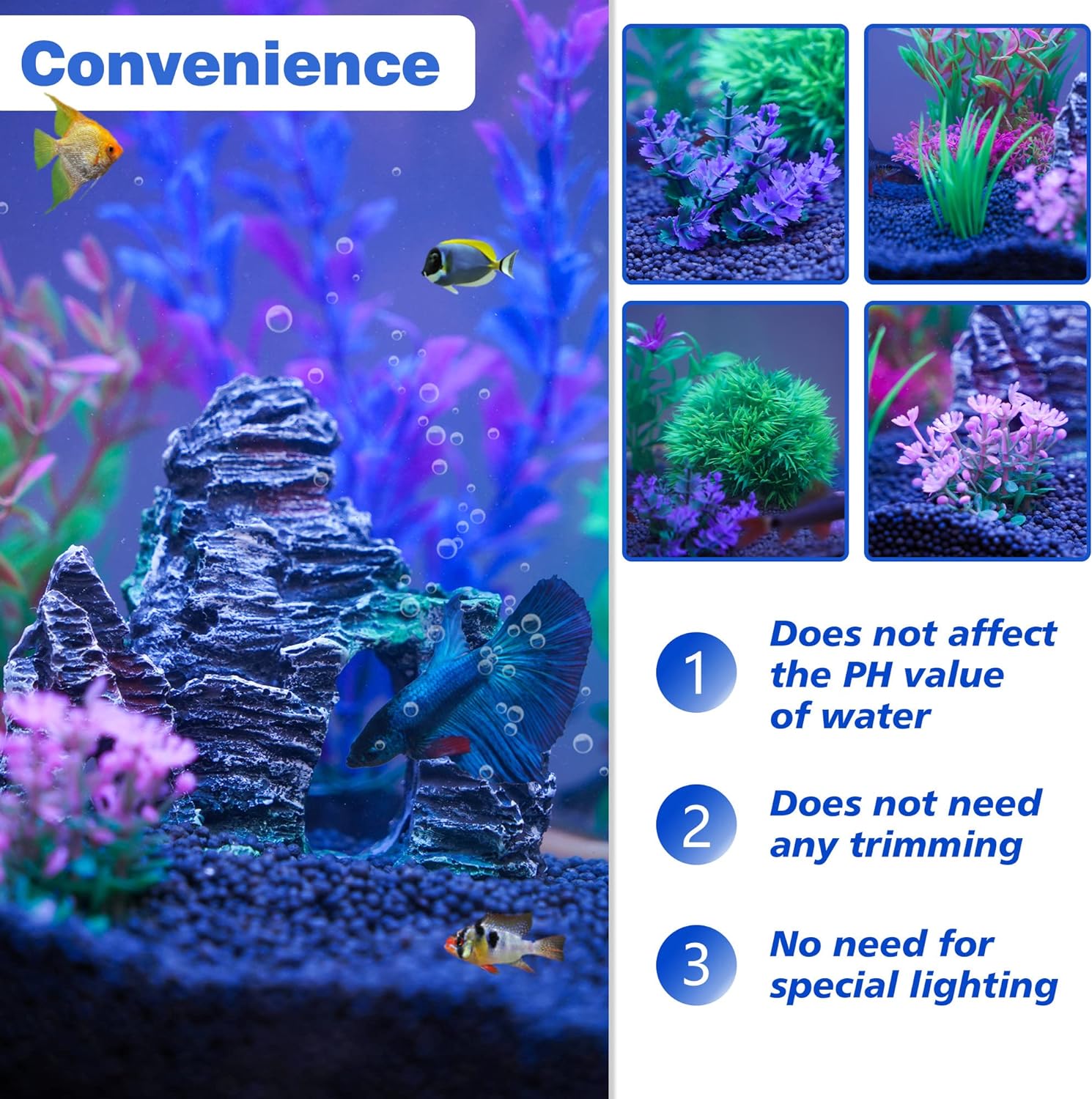 Ameliade Aquarium Artificial Plastic Plants Decorations and Rock Cave Decor Set Goldfish Betta Fish Tank Accessories Small Large Fish Bowl Ornaments - Image 5