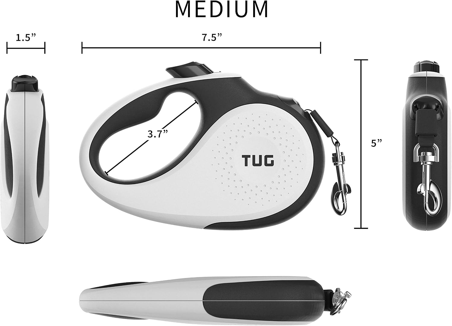 TUG 360° Tangle-Free Retractable Dog Leash | 16 ft Strong Nylon Tape | One-Handed Brake, Pause, Lock (Medium, White) - Image 3