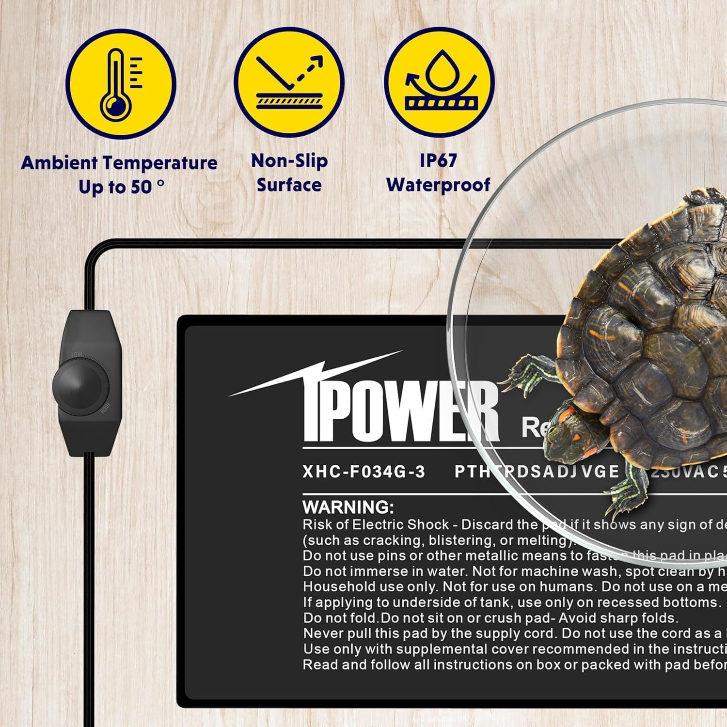 iPower 8 by 12-Inch 16 Watts Reptile Heating Mat with Temperature Controller Under Tank Warmer Terrarium Heat Pad for Reptiles and Amphibians, Black - Image 4