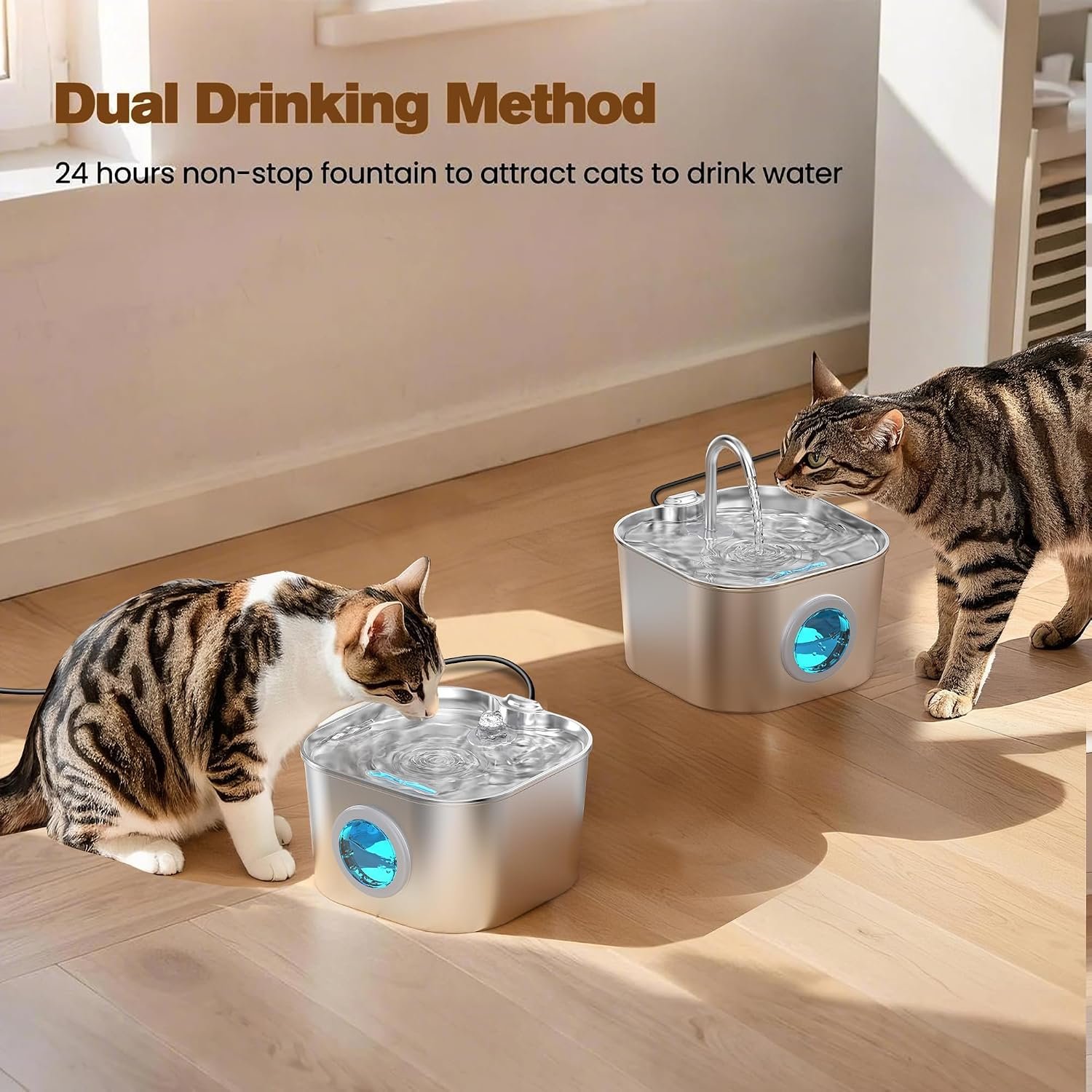 Cat Water Fountain Stainless Steel: Pet Fountains for Cats/Dog Indoor Automatic Waterer Bowls for Drinking Small Animal Water Dispenser Metal Pets Watering Faucet Bottle Auto Kitty Watering Supplies - Image 7
