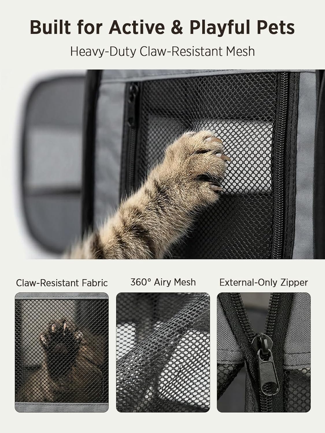 UWE Extra Large Small Animal Playpen, Waterproof Foldable Pet Pen,Dark Grey | Claw-Resistant Mesh With Thickened Waterproof Base, Side & Top Dual Doors, Easy To Fold Design For Indoor And Outdoor Use - Image 4