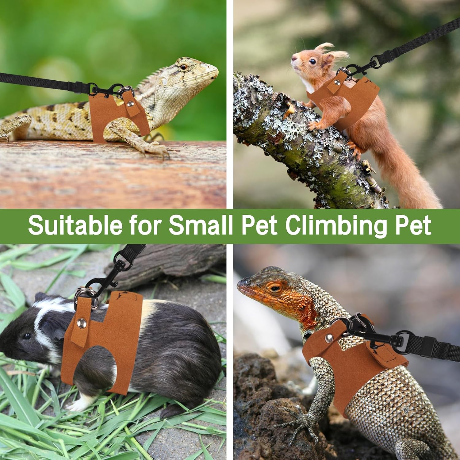 Bearded Dragon Harness Leash Set 3 Size Adjustable Lizards Training Walking Leather Vest Escape-Proof Traction Rope for Outdoor Small Reptiles Animal Squirrels (Brown) - Image 6