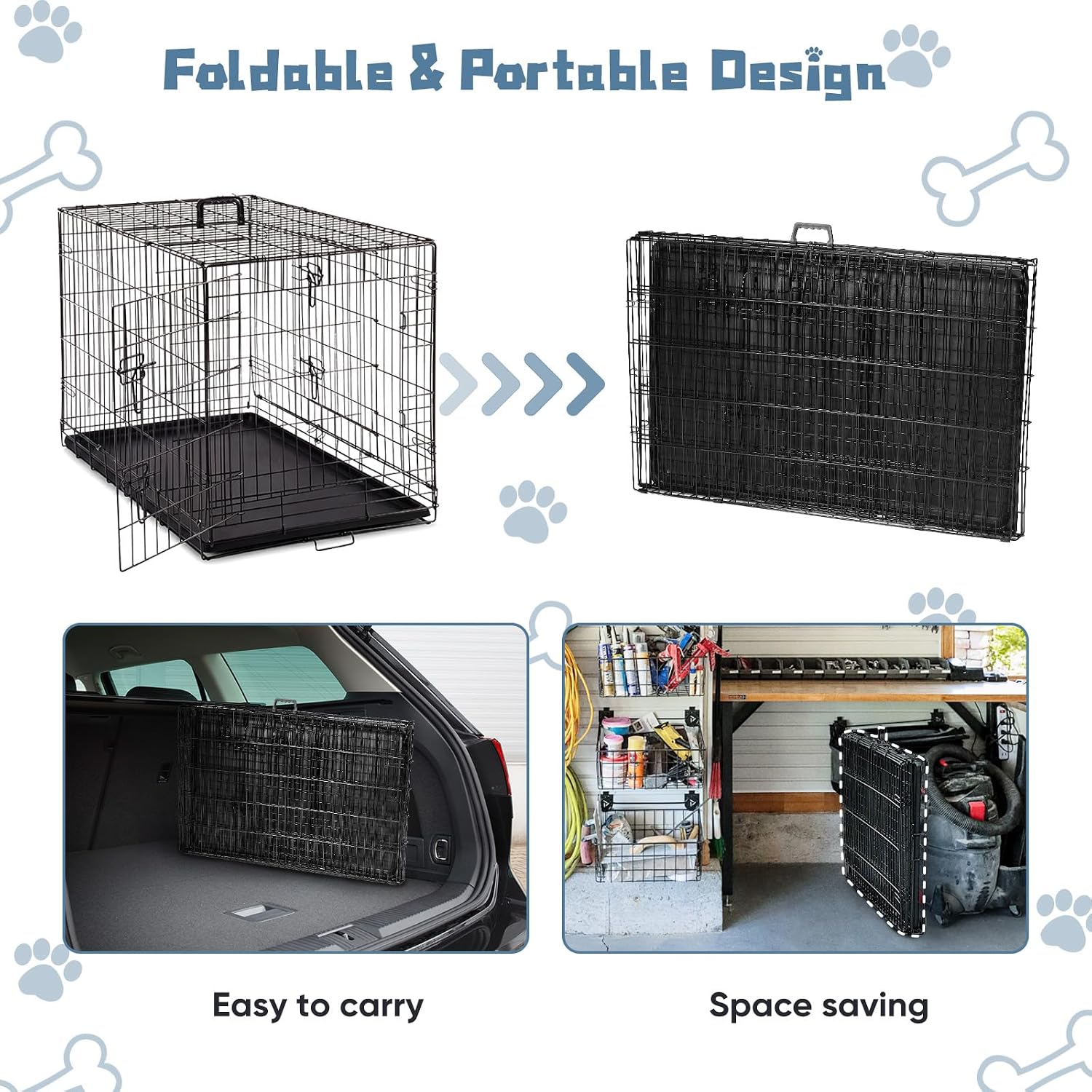 DUMOS Dog Crate, 36 Inch Medium Double Door Dog Cage with Plastic Leak-Proof Pan Tray, Handle, Folding Metal Wire Pet Kennel for Indoor, Outdoor, Travel - Image 6