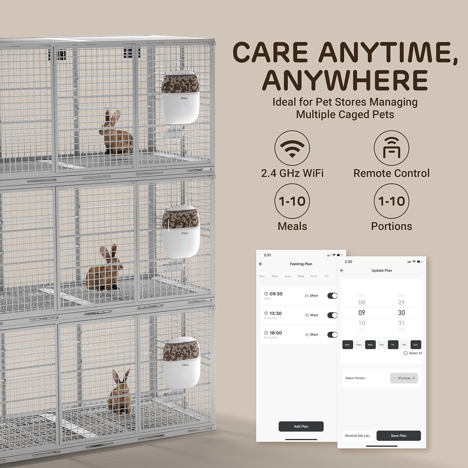 iPettie Smart WiFi Hanging Cage Feeder for Rabbits, Cats, Dogs & Hamsters - Perfect for Pet Stores, Remote & Portion Control, Timed Feeding, 62oz Capacity, Compatible with 5-30mm Dry Food - Image 2