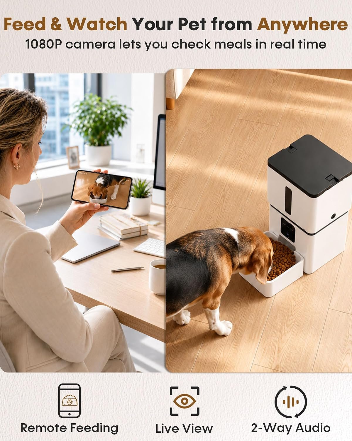 Yakry Automatic Dog Feeder with Camera - 8L/33 Cups Smart Pet Feeder for Small/Medium Dogs & Cats, 5GHz/2.4GHz WiFi App Control, 1080P HD Night Vision, 2-Way Audio, Timed Dry Food Dispenser Indoor - Image 3