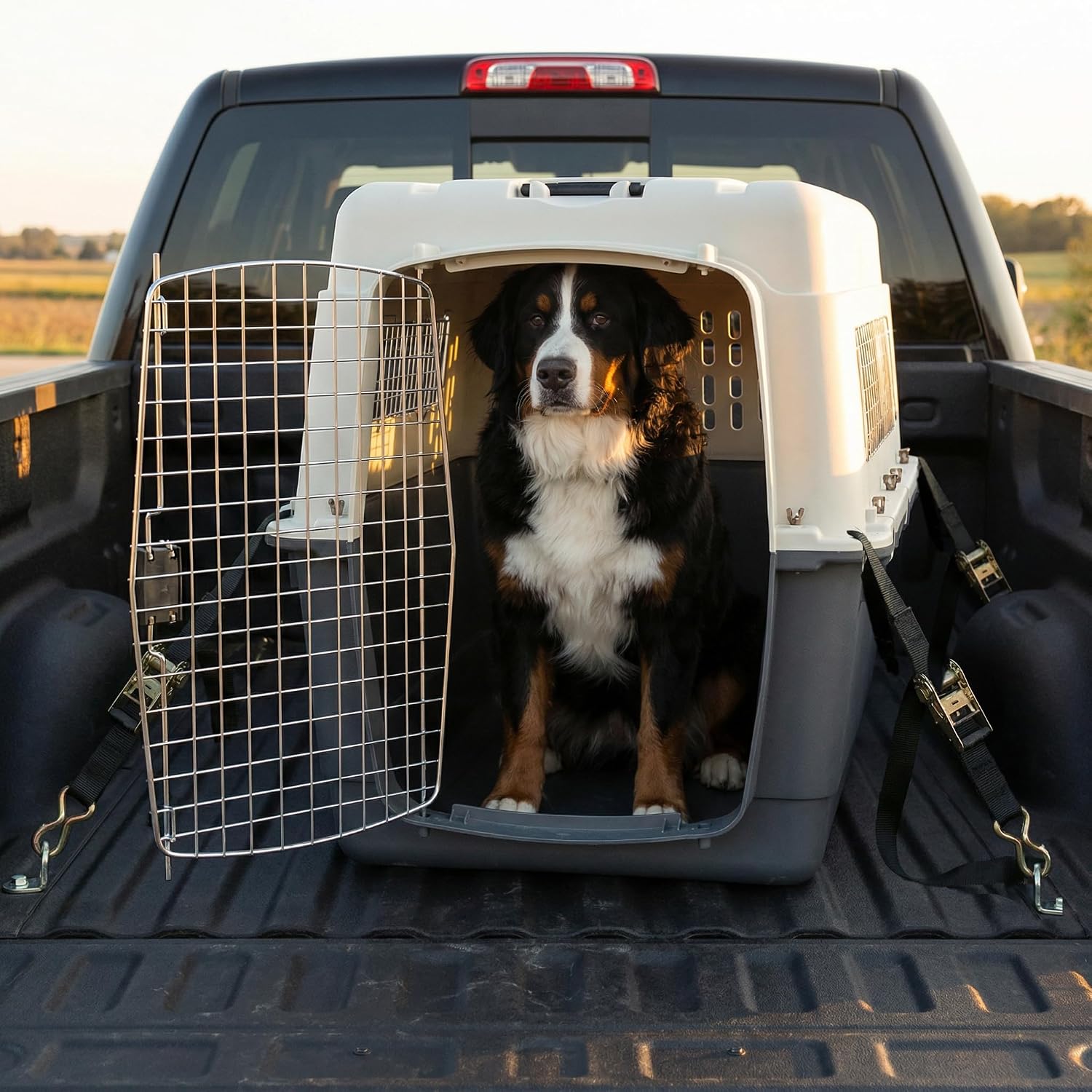 SportPet Airline Compliant XX-LARGE 39" Travel Dog Kennel-Durable Plastic Airline Pet Carrier w/ Removable Wheels & Food Bowls, Collapsible Indoor/Outdoor Dog Kennel, Dogs up to 36"L & 27"H-Cream/Gray - Image 2