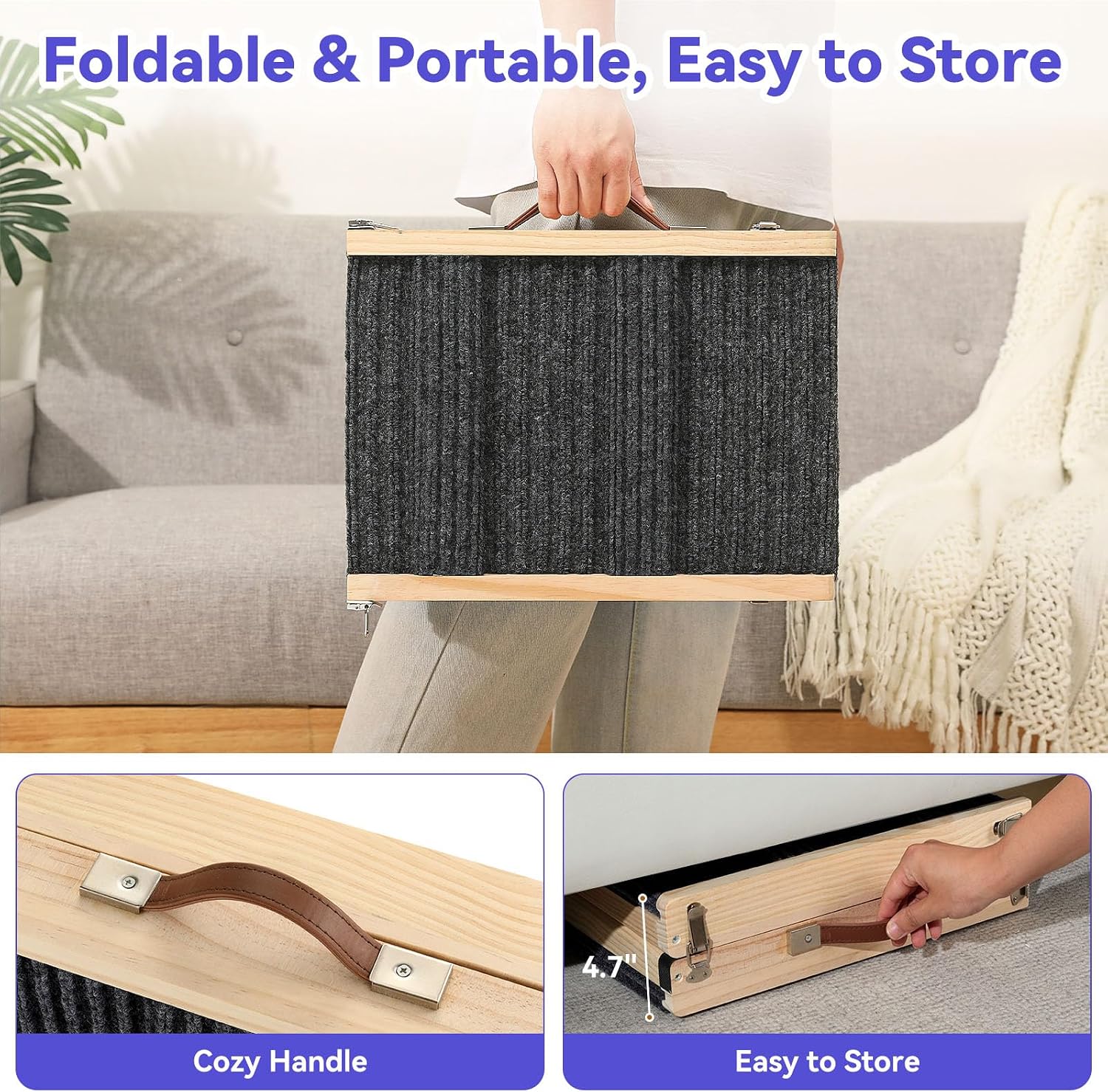 2026 Upgraded Dog Ramp for Couch, Foldable Small Dog Ramp for Sofa, 5 Adjustable Height from 9.8" to 20.5", Portable Stable Pet Steps with Non-Slip Pad, Pet Ramps Use for Sofa Couch Stairs - Image 6