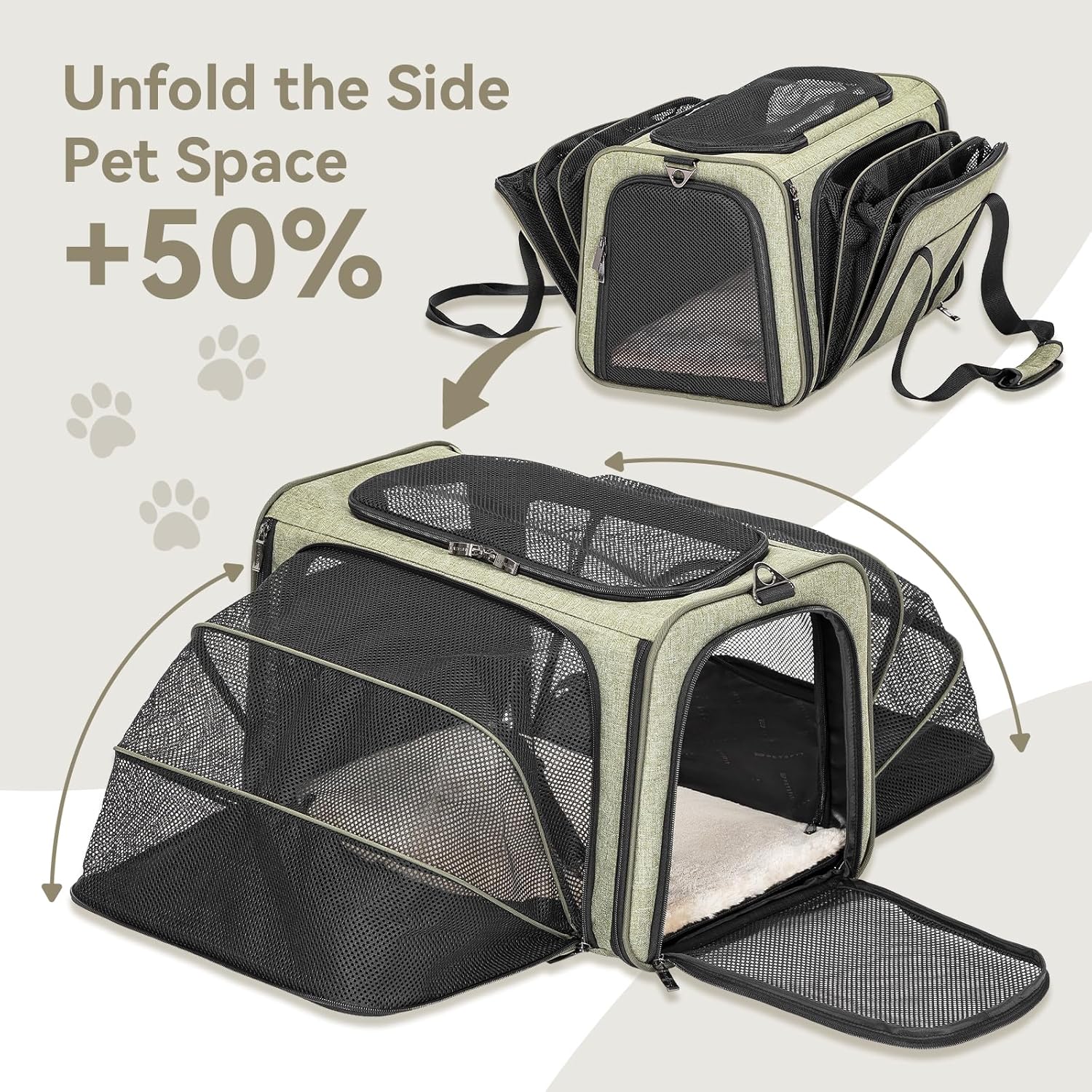 Petsfit Medium Double Expandable Cat Carrier for Cats and Small Dogs | 17 x 11 x 11 in; sized for Delta Air Lines; dual-side expansion, anti-sag frame and safety tether; up to 15 lb. - Image 2