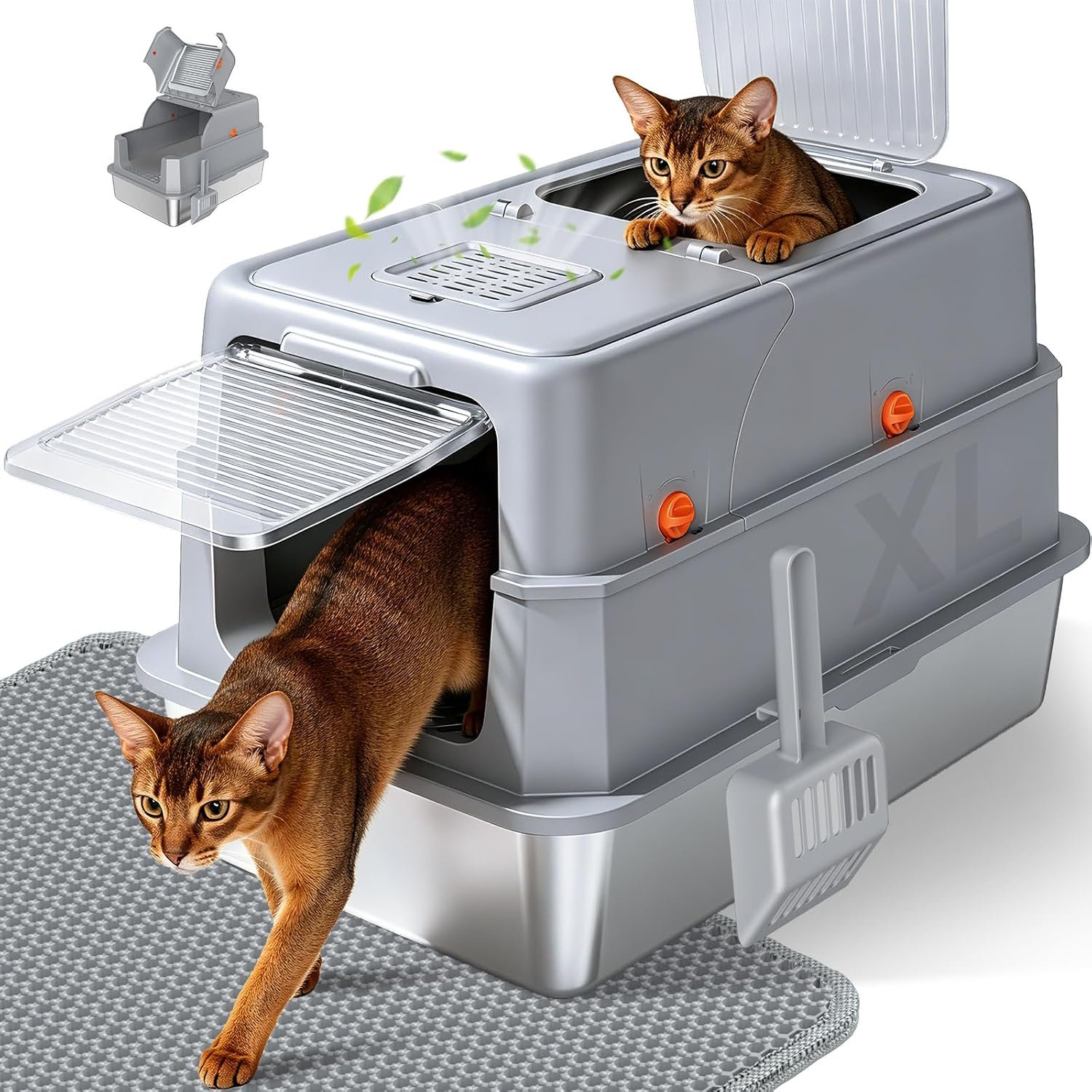 Enclosed Stainless Steel Litter Box...