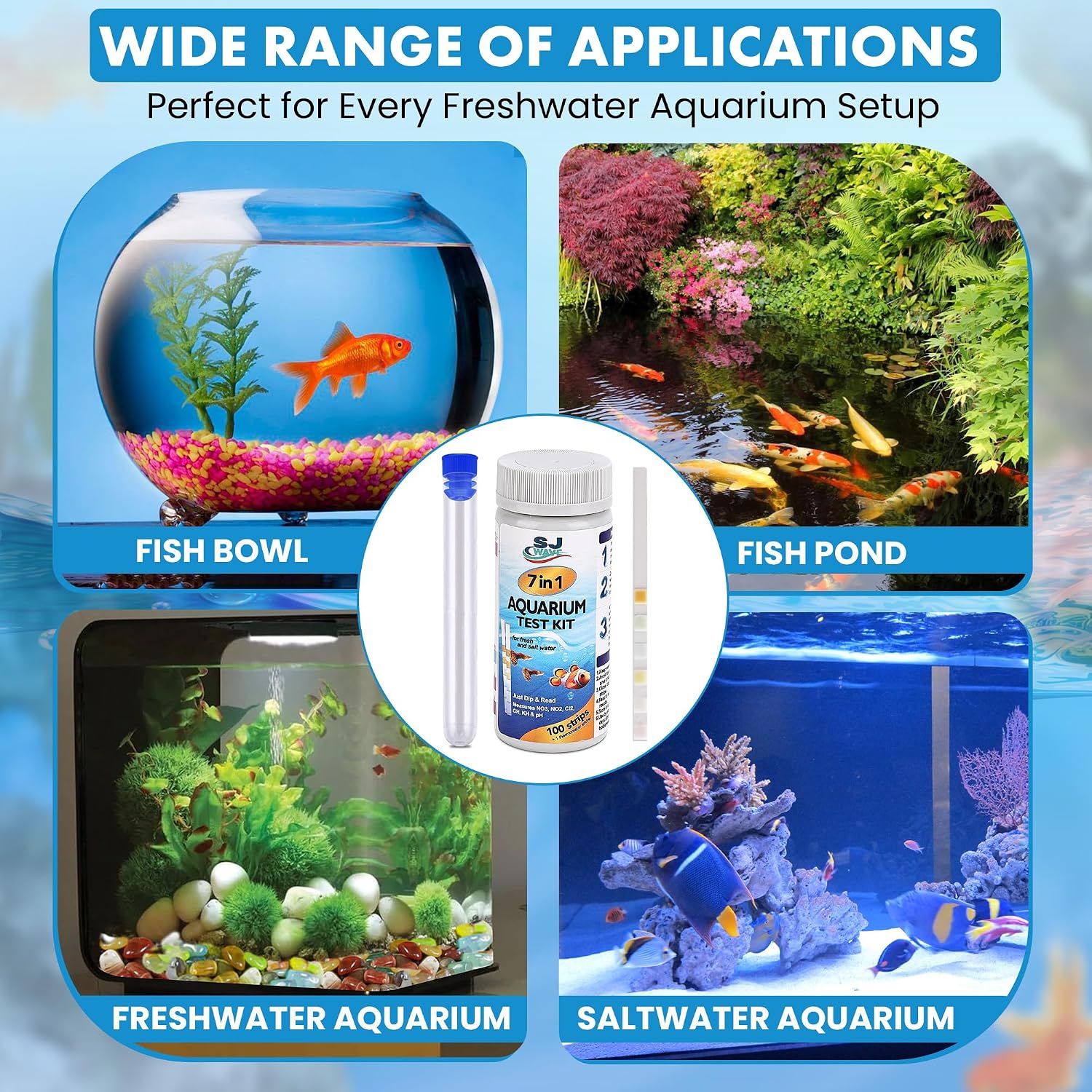 7 in 1 - Aquarium Test Strips | 100 Fast & Accurate Strips | Fish Tank Aquariums Water Test Kit & ebook | Aquarium Thermometer | Fish Tank Water Testing Kit for Fresh & Saltwater | Versatile Usage - Image 3