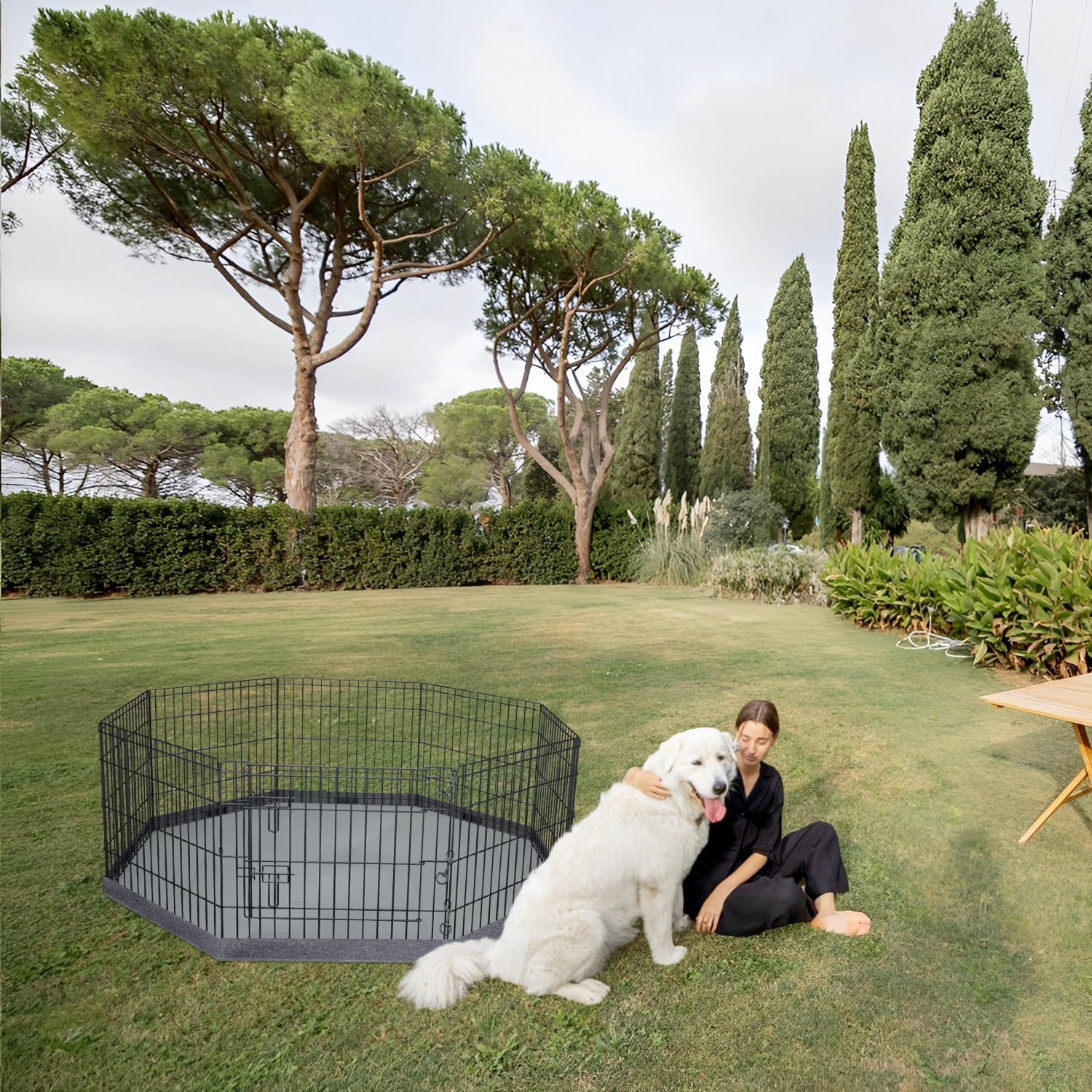 PETIME Foldable Metal Dog Exercise Pen/Pet Puppy Playpen Kennels Yard Fence Indoor/Outdoor 8 Panel 24" W x 24" H with Bottom Pad (with Bottom pad, 8 Panels 24" H) - Image 7
