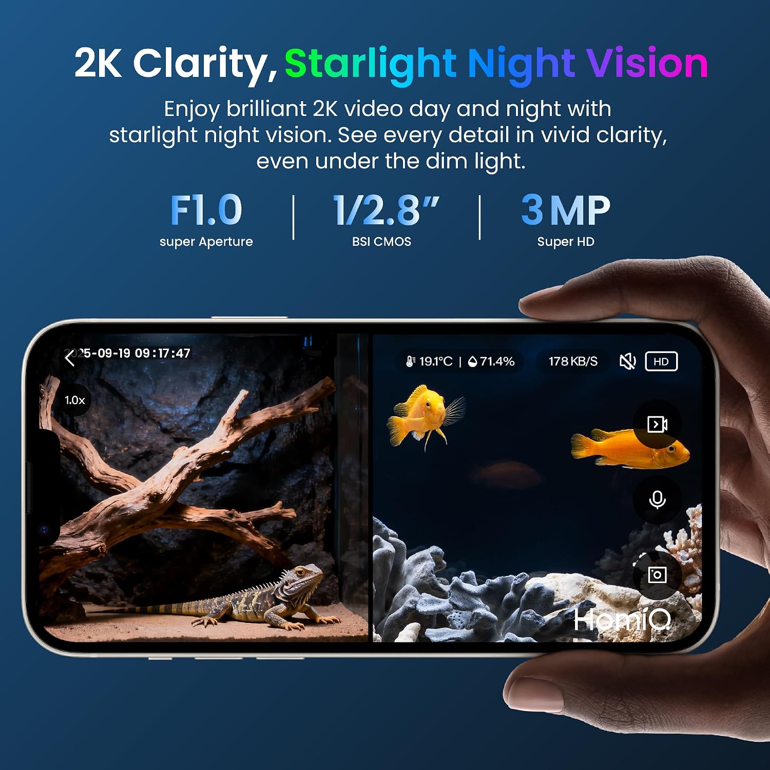 3MP 2K Aquarium & Terrarium Pet Camera.Install &Close-Focus Lens for Fish,Lizard, Reptile Pet and Window Bird Feeder,2.4GHz & 5GHz WiFi,Auto-Focus,24/7 Recording - Image 2